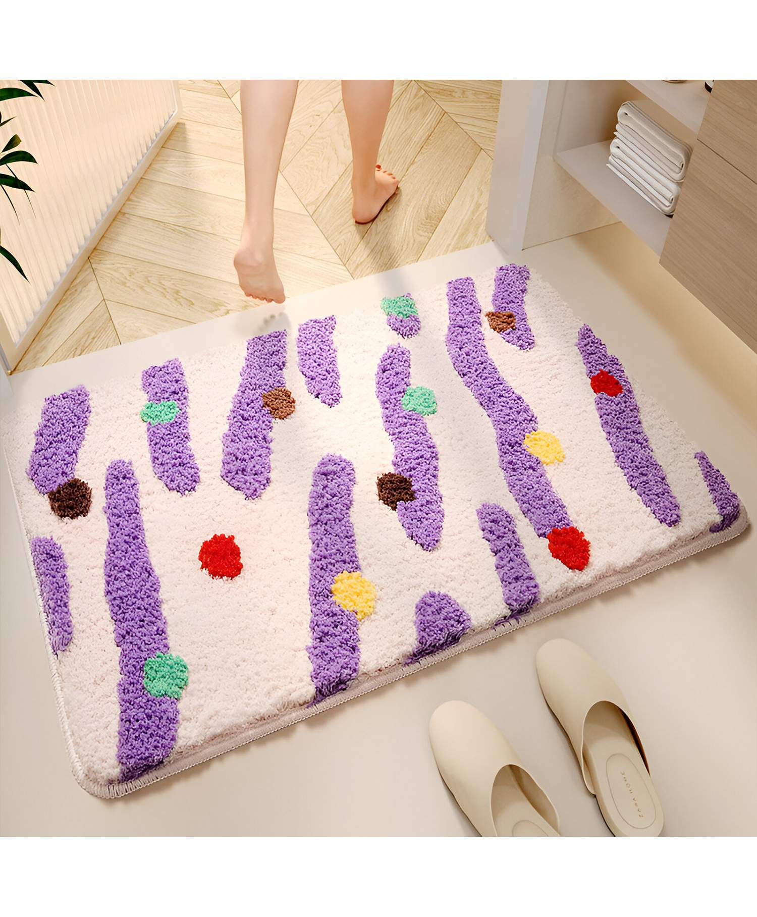 SYGA Non-Slip Sprinkle Swirl Pattern Bathroom & Door Mat - Grape Splash Color, Super Absorbent & Stain-Resistant Plush Floor Mat-image-36