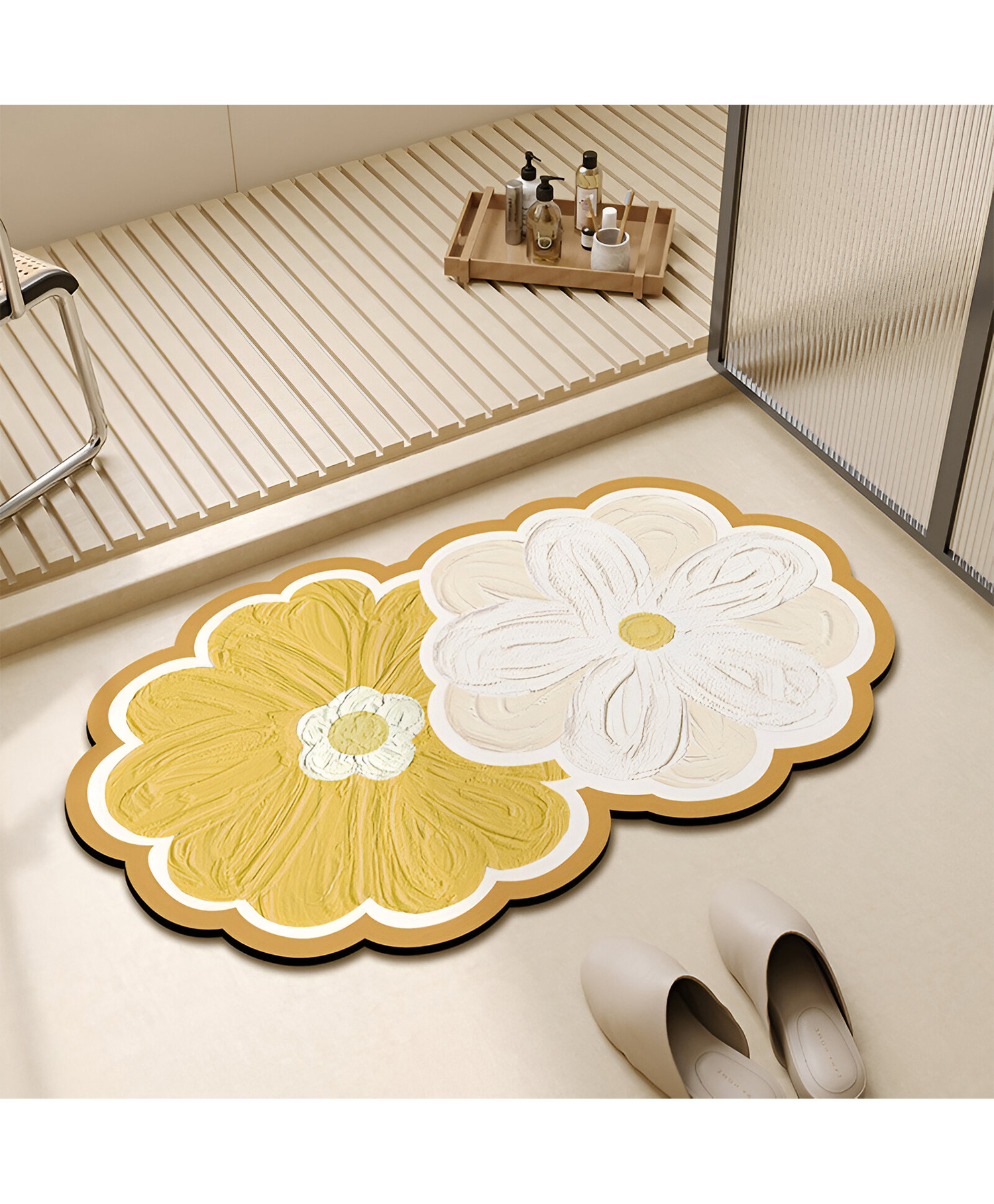SYGA Non-Slip Dual FLower Floral Bathroom & Door Mat - Daisy Delight Design, Absorbent & Stain-Resistant Floor Mat, 40 x 60 cm-image-46