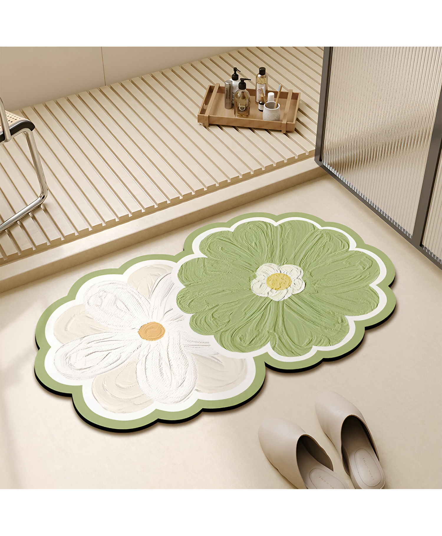 SYGA Non-Slip Twin Bloom Petal Bathroom & Door Mat - Mint & Cream Daisy Design, Absorbent & Stain-Resistant Floor Mat, 40 x 60 cm-image-41
