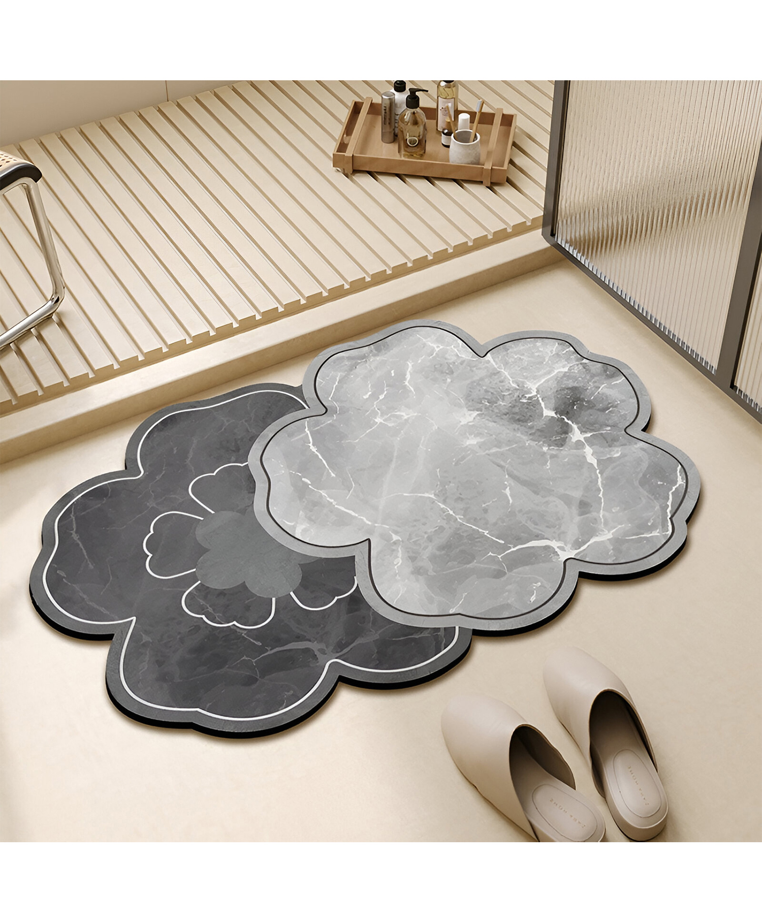 SYGA Non-Slip Twin Bloom Harmony Bathroom & Door Mat - Stone Design, Absorbent & Stain-Resistant Floor Mat, 40 x 60 cm-image-48