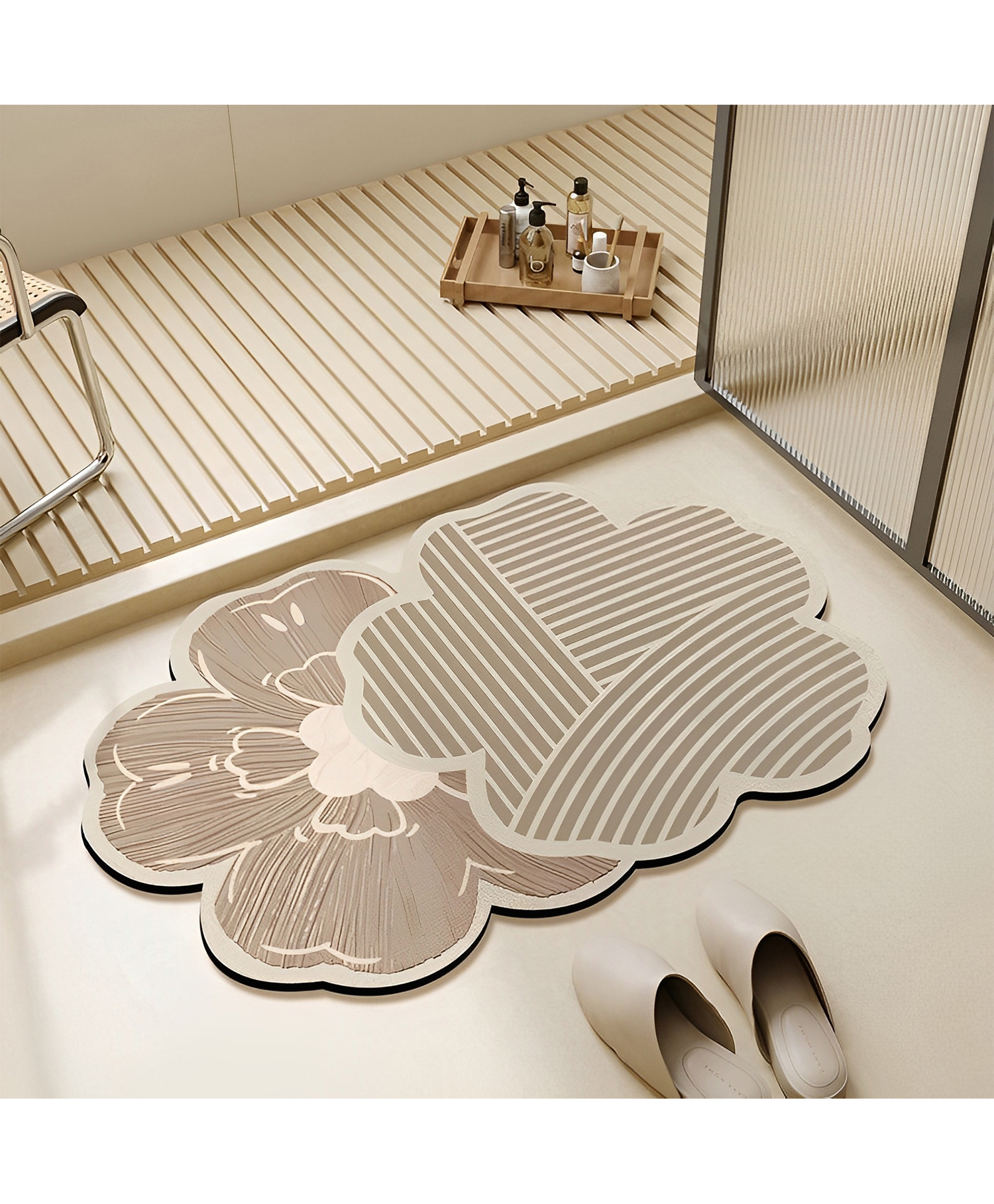 SYGA Non-Slip Twin Bloom Harmony Bathroom & Door Mat -Sandstone Bloom Design, Absorbent & Stain-Resistant Floor Mat, 40 x 60 cm-image-47