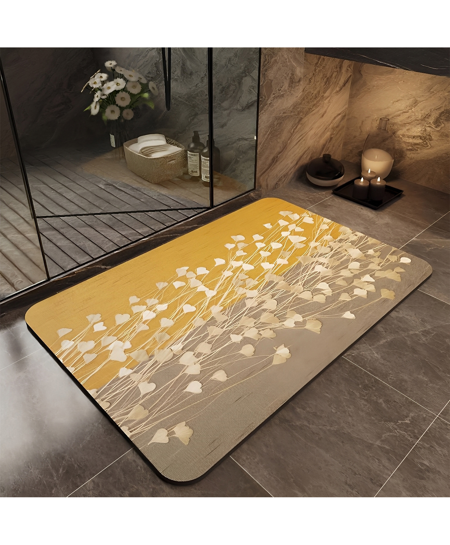 SYGA Non-Slip Ginkgo Diatom Bathroom & Door Mat Yellow & Beige Leaf Pattern, Quick-Dry & Anti-Skid-picture-16