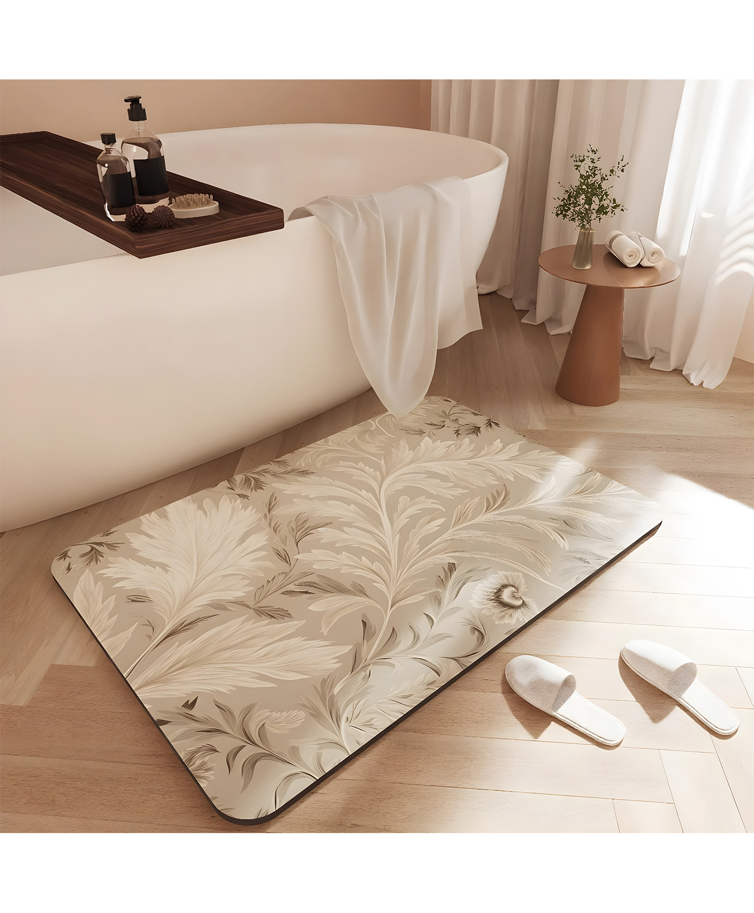 SYGA Non-Slip Botanical Diatom Bathroom & Door Mat Beige Leaf Pattern, Quick-Dry & Anti-Skid-image-3