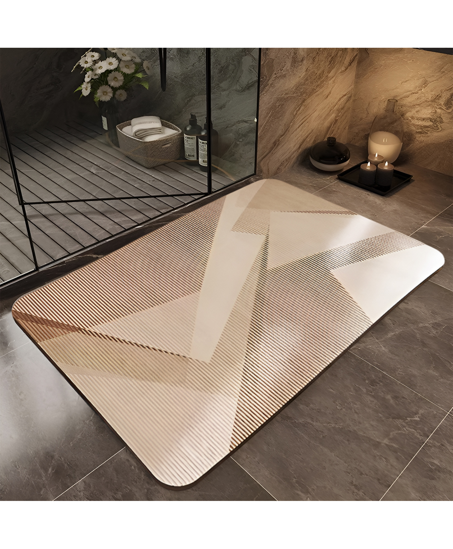 SYGA Non-Slip Diatom Bathroom & Door Mat Beige with Abstract Geometric Line Design, Quick-Dry & Anti-Skid-image-44