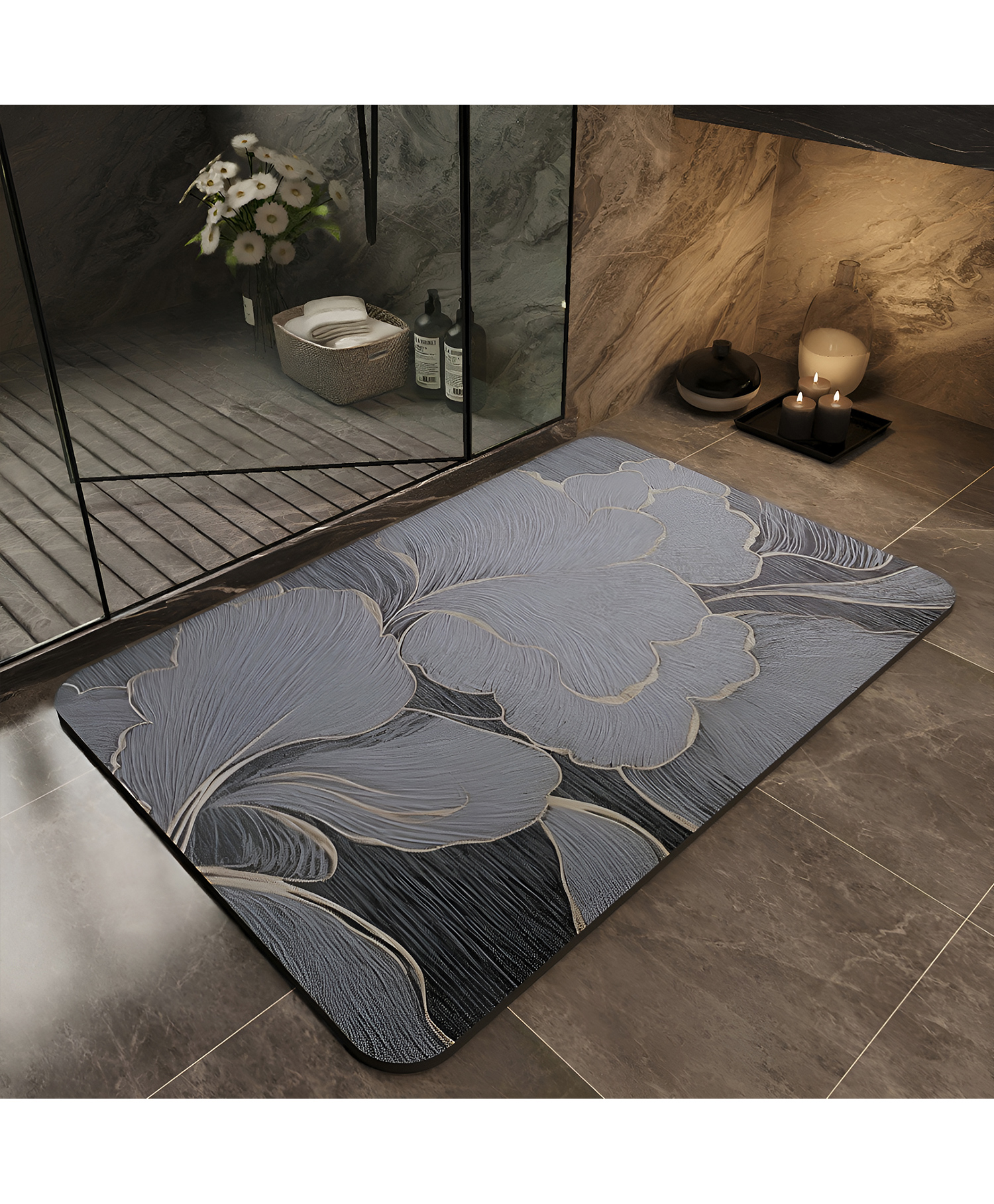 SYGA Non-Slip Diatom Bathroom Mat Floral Textured Design, Quick-Dry & Anti-Skid-image-41