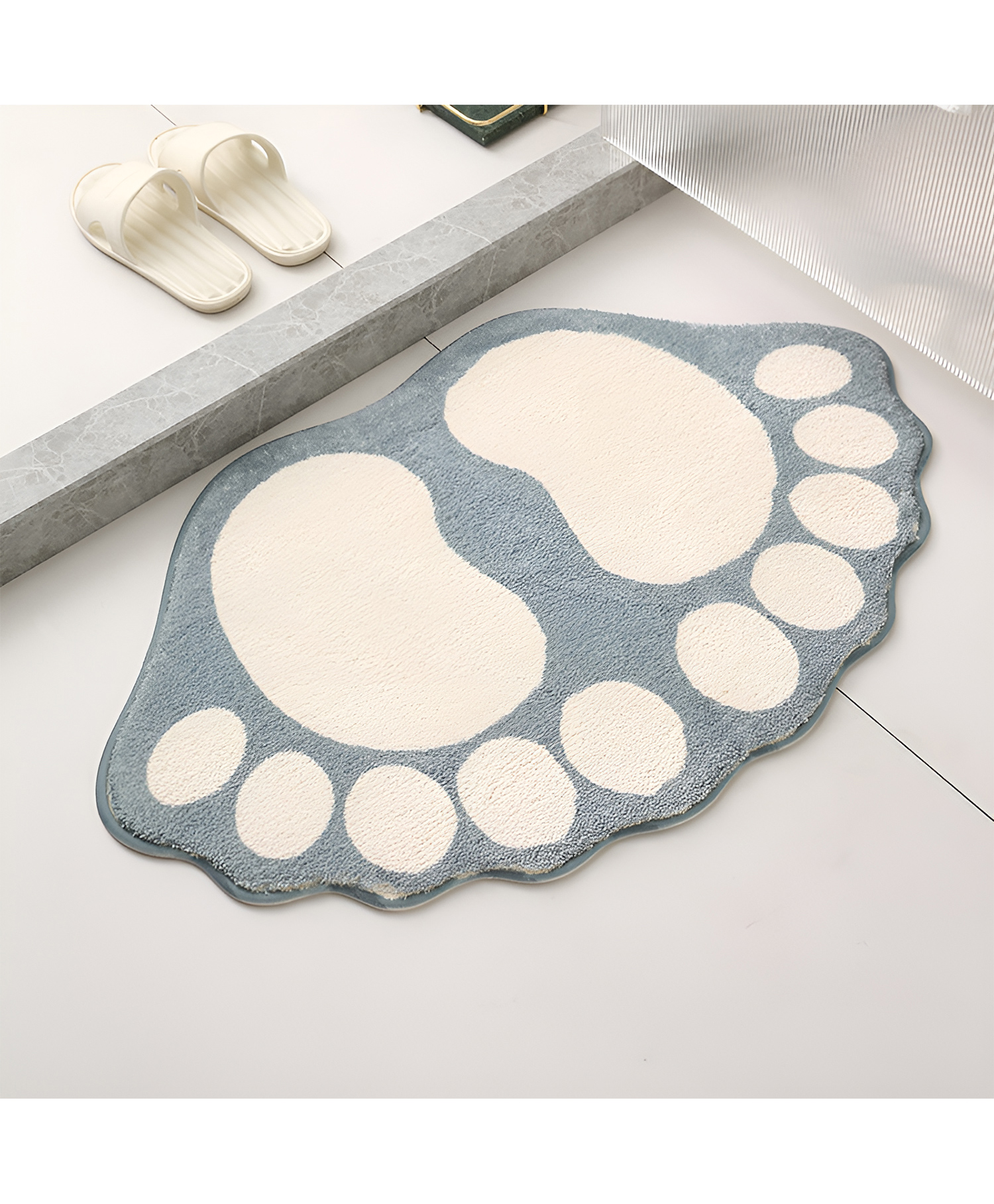 SYGA Non-Slip Footprint Design Polyester Bathroom & Door Mat Quick-Dry, Absorbent & Anti-Slip Mat (Gray & Cream)-image-36