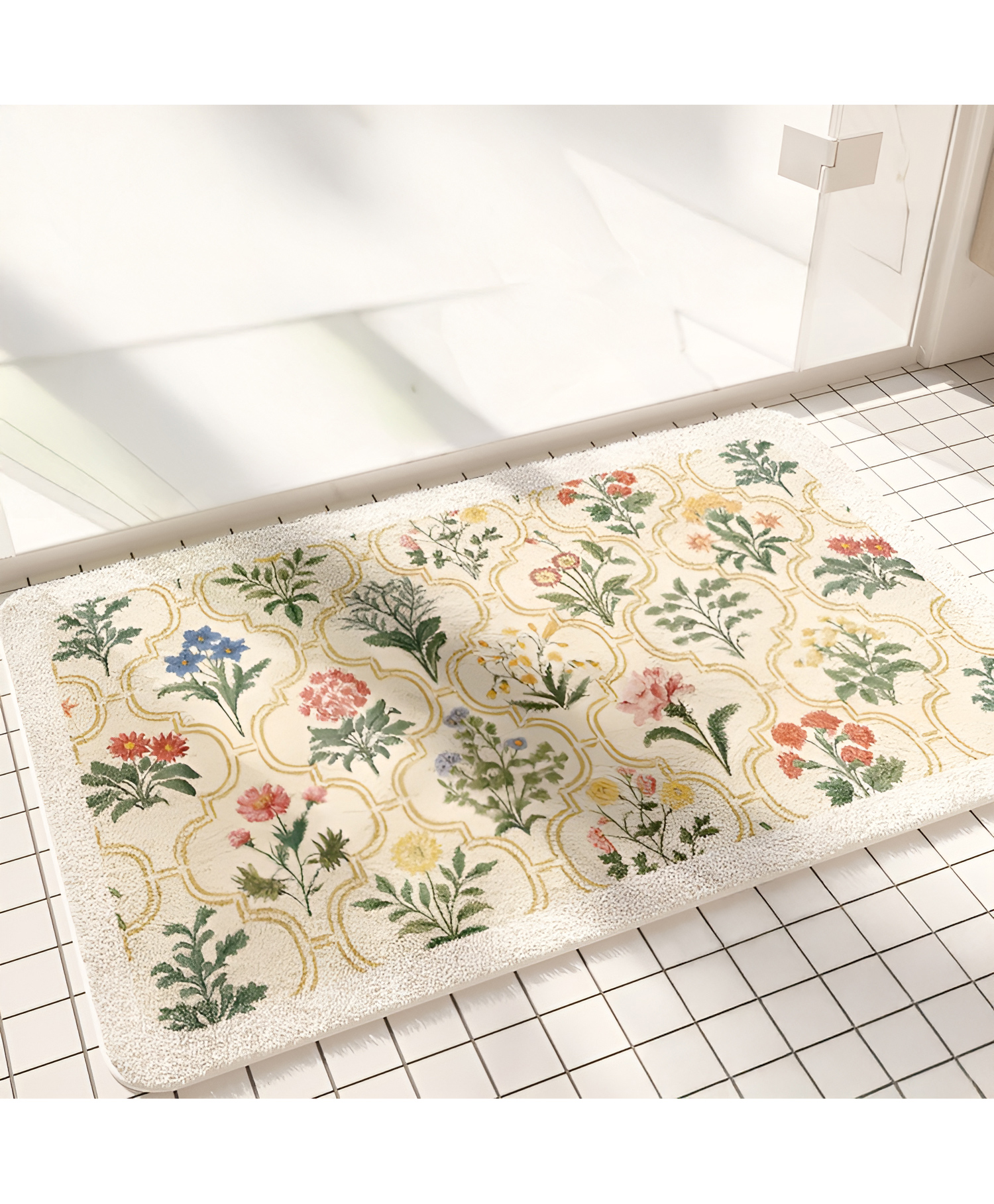 SYGA Non-Slip Floral Imitation Cashmere Bathroom & Door Mat Rectangle Design, Plush Decorative, Absorbent & Anti-Slip Floor Mat-picture-15