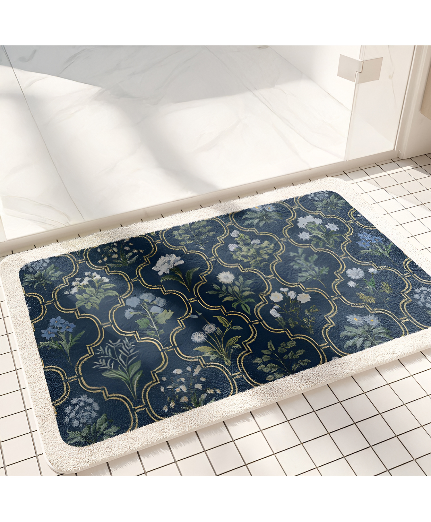 SYGA Non-Slip Dark Floral Imitation Cashmere Bathroom & Door Mat Rectangle Design, Plush Decorative, Absorbent & Anti-Slip Floor Mat-image-23