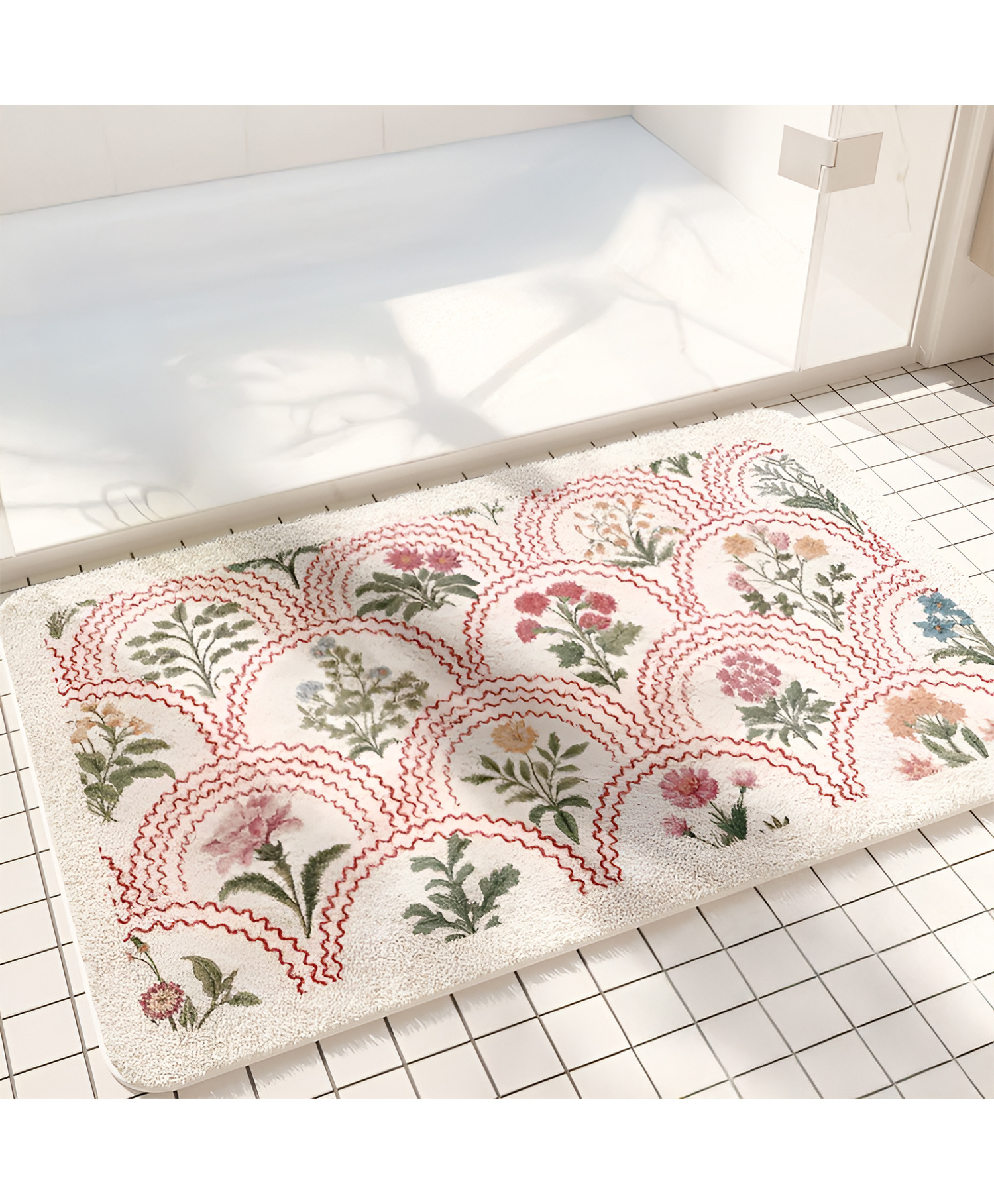 SYGA Non-Slip Pink Floral Imitation Cashmere Bathroom & Door Mat Rectangle Design, Plush Decorative, Absorbent & Anti-Slip Floor Mat-picture-14