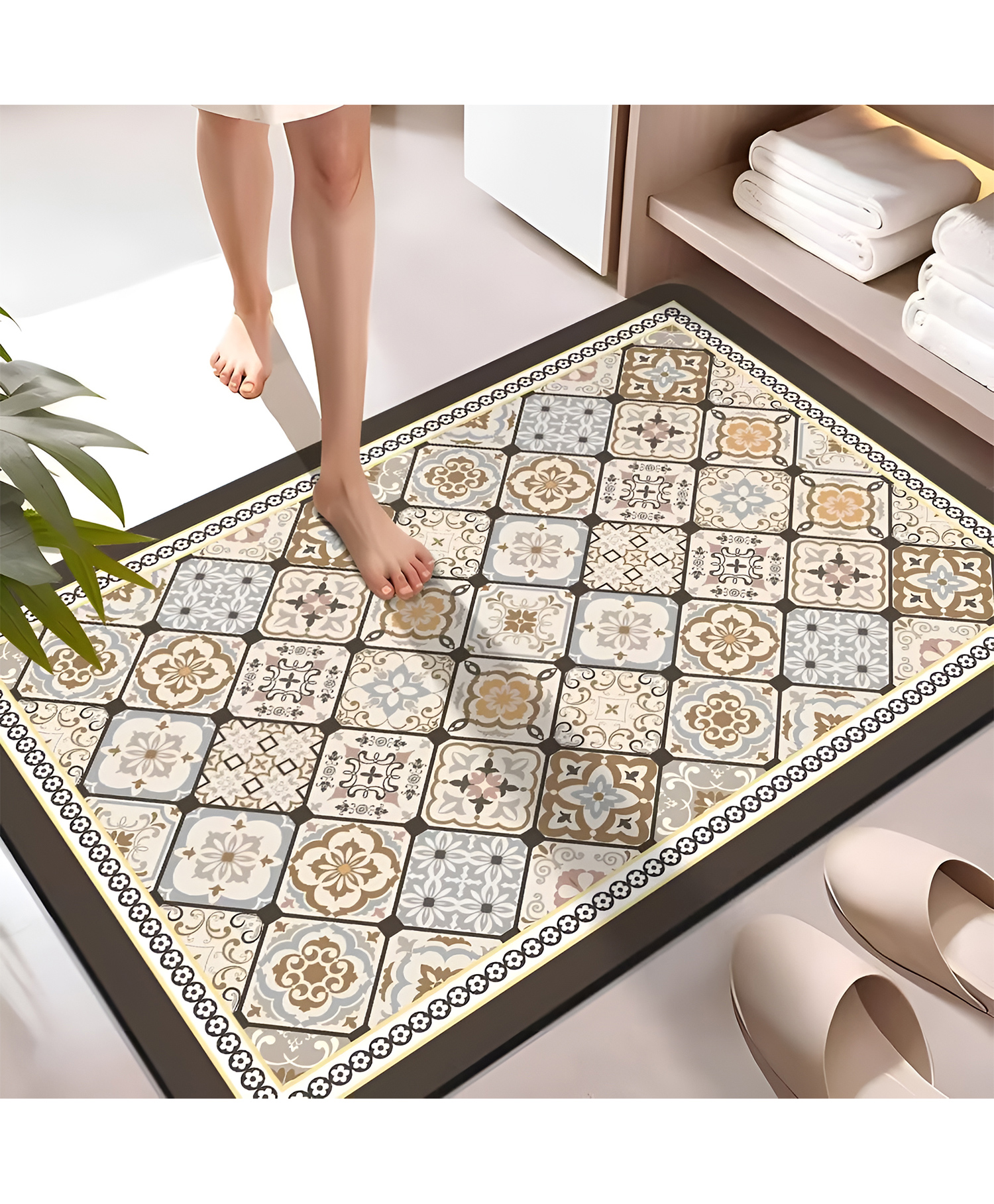 SYGA Non-Slip Pastel Grid Tile Design Polyester Bathroom & Door Mat Quick-Dry, Absorbent & Anti-Slip Floor Mat-image-7