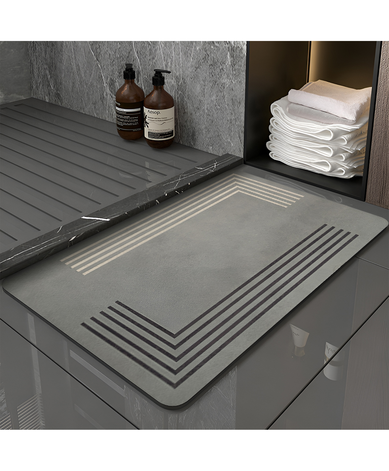 SYGA Non-Slip Sand Stripe Diatom Bathroom & Door Mat Minimalist Beige Groove Design, Quick-Dry & Absorbent-image-32