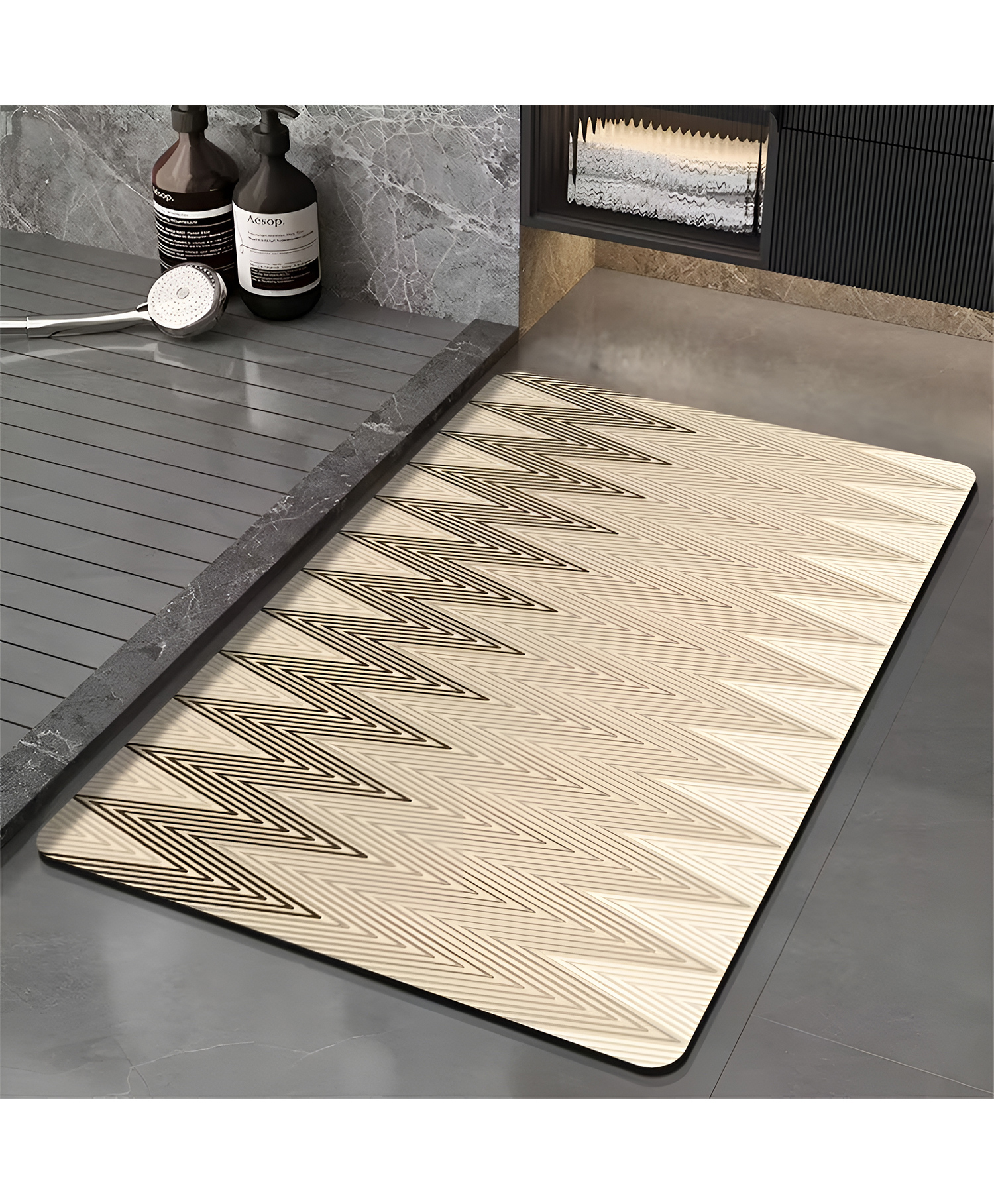 SYGA Non-Slip Chevron Luxe Diatom Bathroom & Door Mat Beige Gradient Arrow Design, Quick-Dry & Absorbent-picture-22