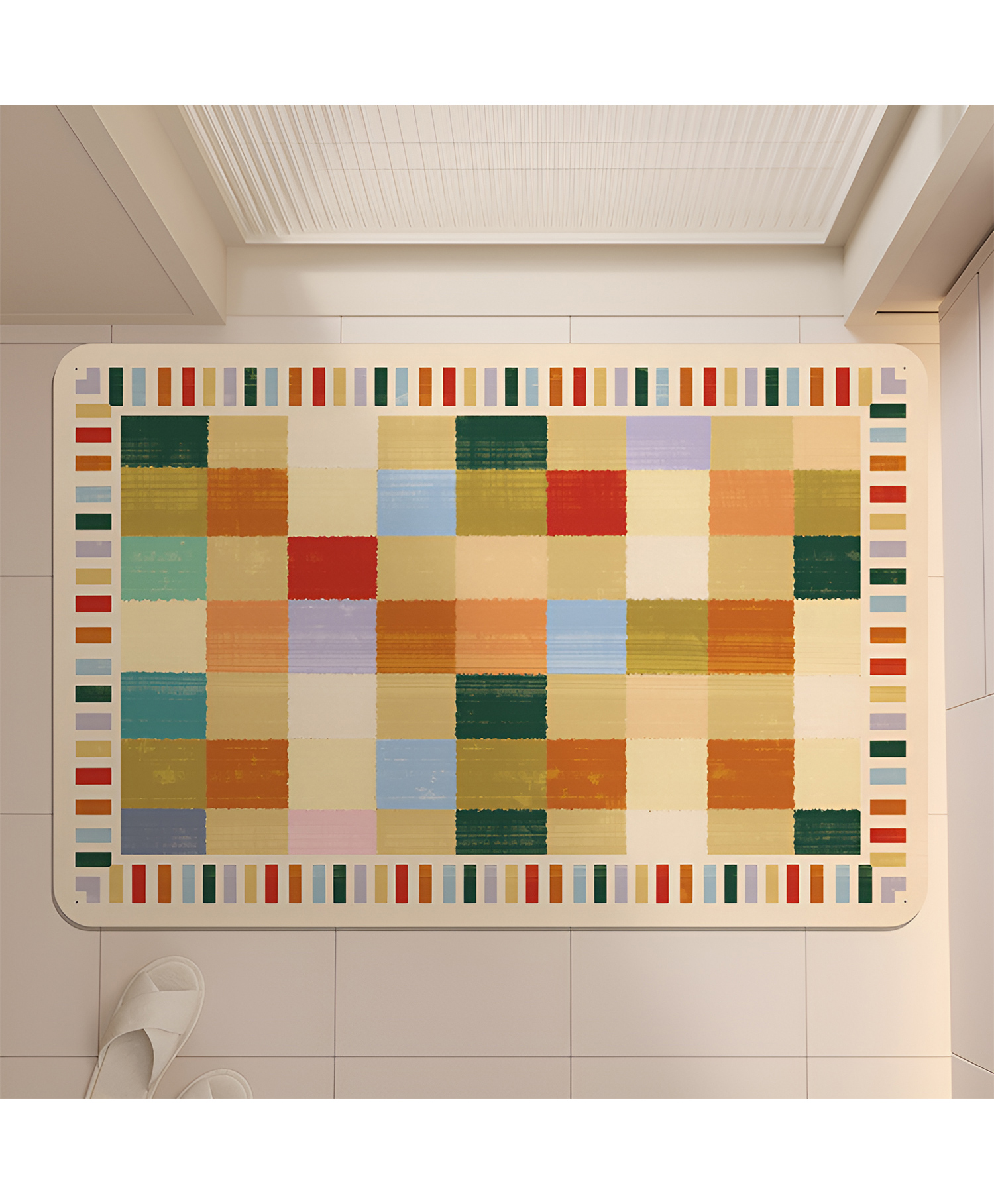 SYGA Non-Slip Retro Mosaic Diatom Bathroom & Door Mat Multicolor Square Grid Design, Quick-Dry & Absorbent-picture-19