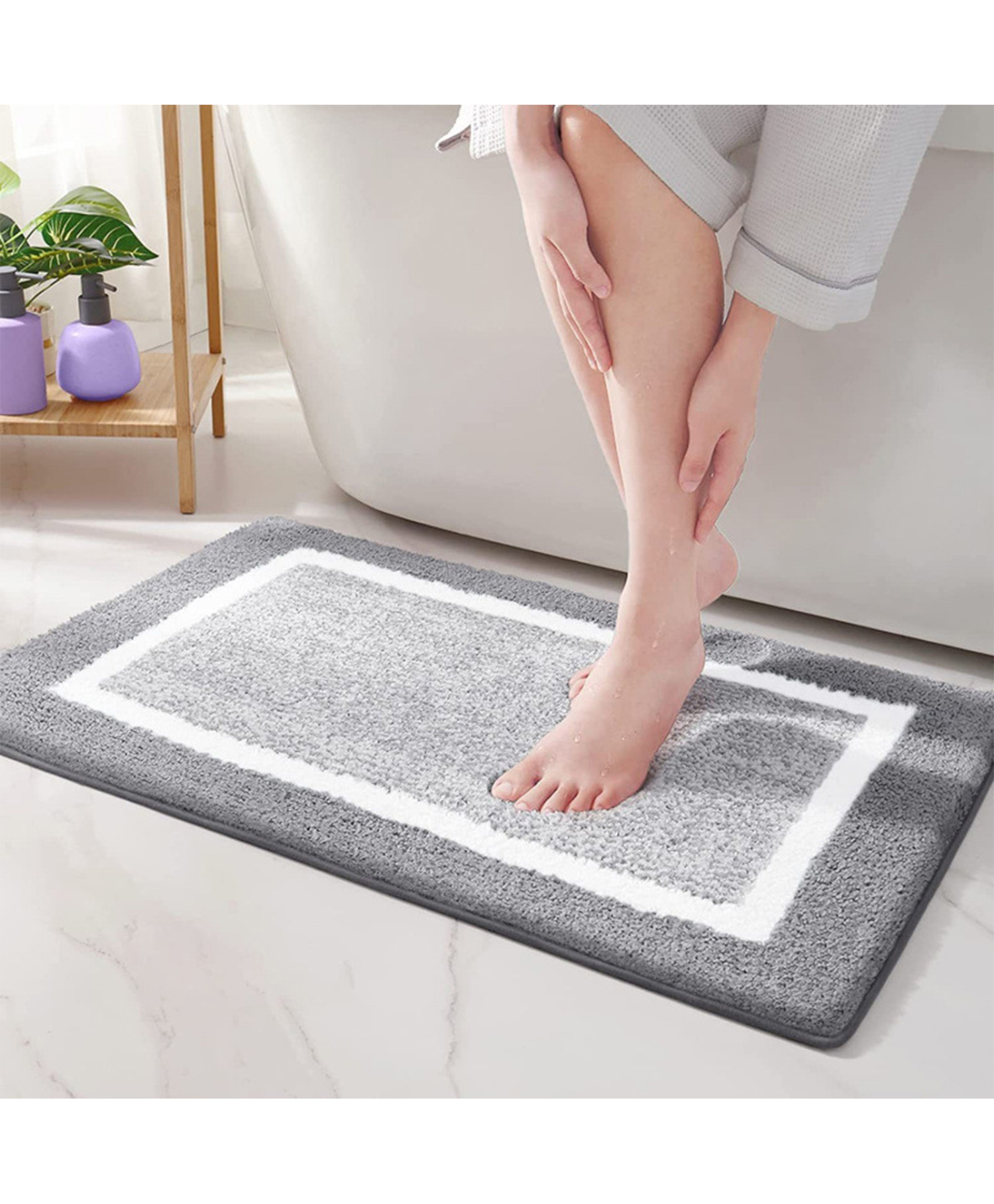 SYGA Non-Slip Polyester Bathroom & Door Mat Quick-Dry, Absorbent & Anti-Slip Floor Mat (Light Gray)-image-24