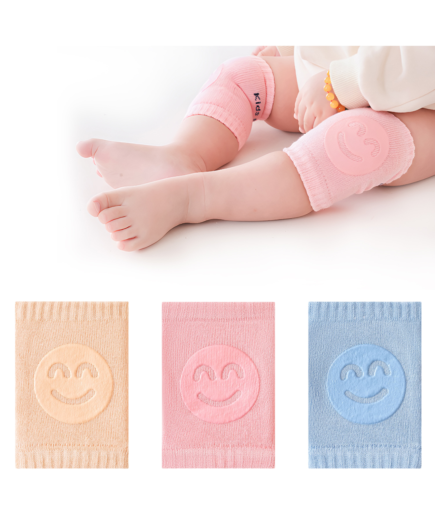 SYGA Pack of 3 Cotton Smiley Knee Pad - Pink Blue & Khaki-image-25