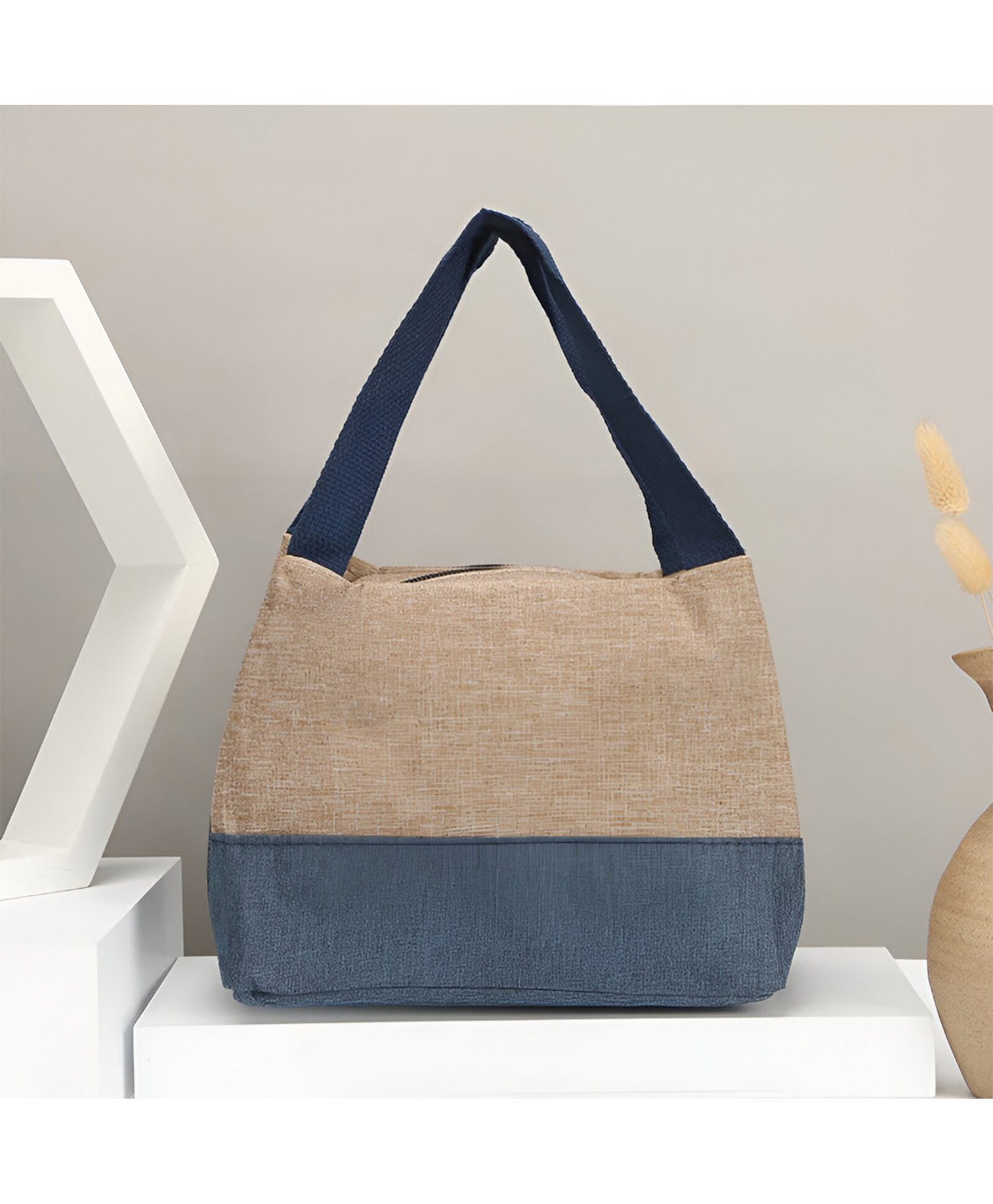 SYGA Women Stylish Contrast Color Shoulder Bag Soft Zip Tote with Dual Strap Design - Khaki-image-36