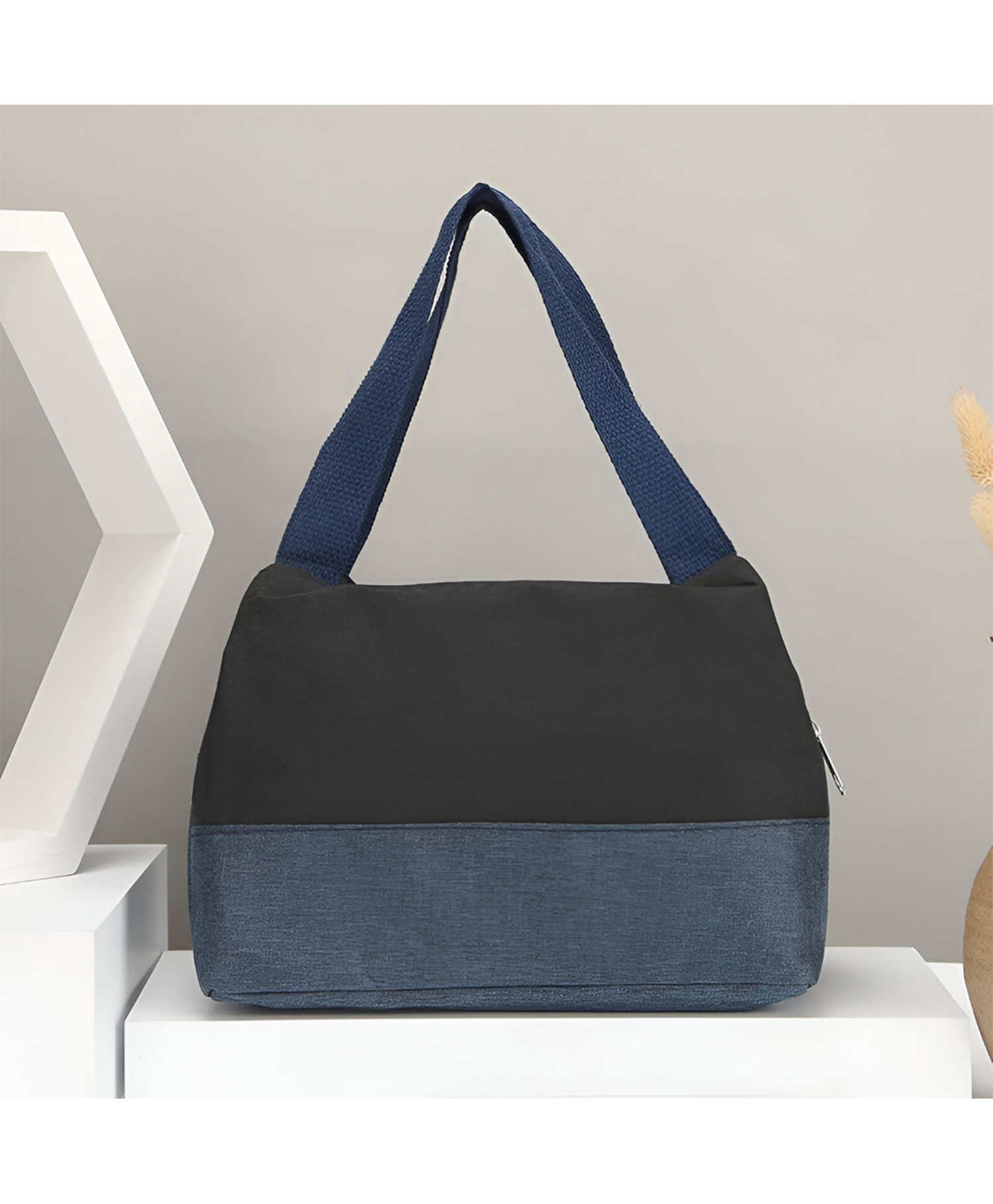 SYGA Women Stylish Contrast Color Shoulder Bag Soft Zip Tote with Dual Strap Design - Black-image-11