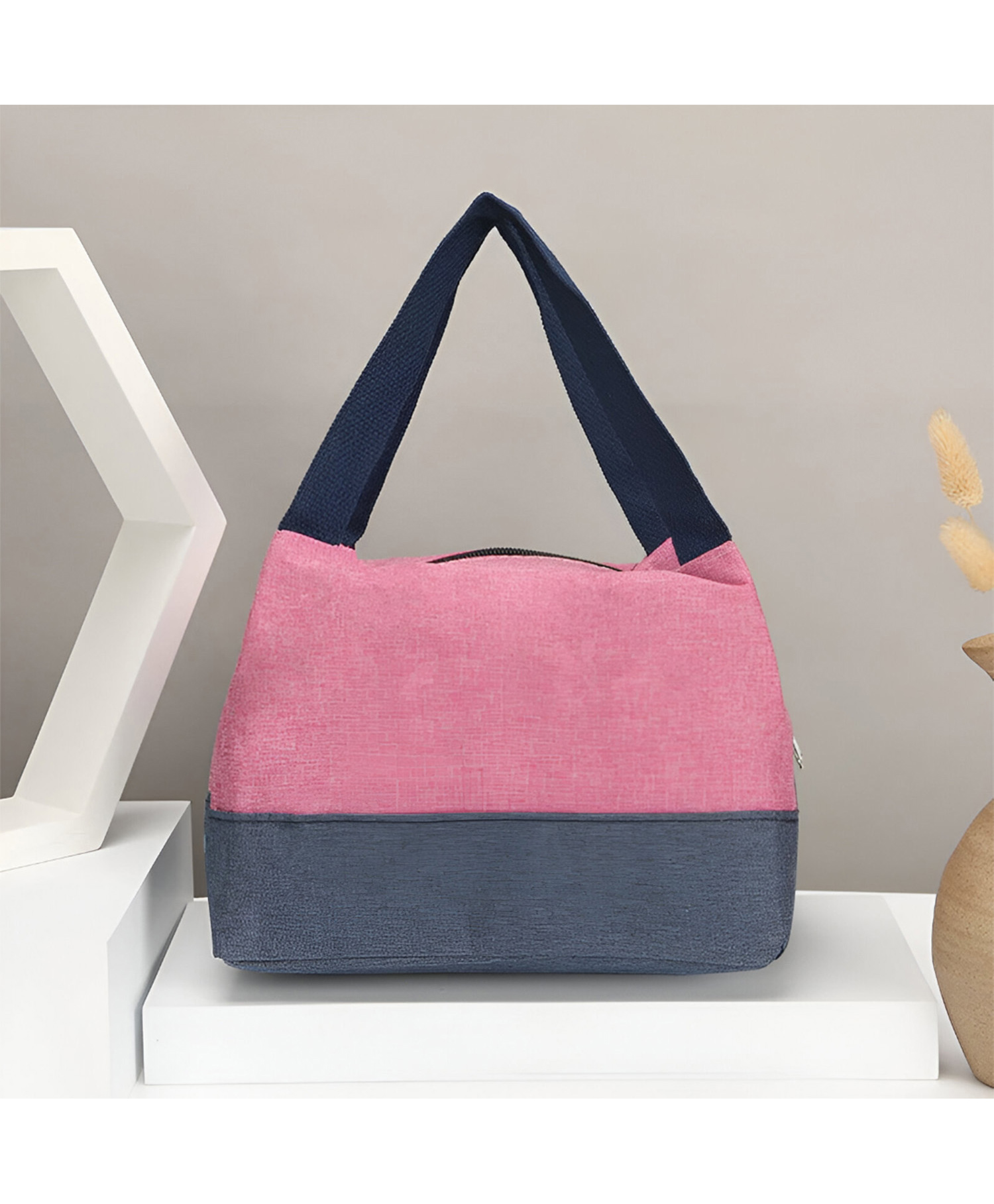 SYGA Women Stylish Contrast Color Shoulder Bag Soft Zip Tote with Dual Strap Design - Pink-picture-22