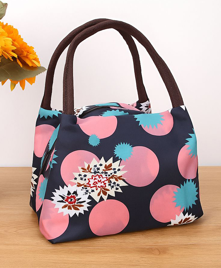 SYGA Women's Colorful Printed Polyester Tote Bag & Portable Insulated Lunch Bag Set Lightweight Daily Handbag - Pink-image-28