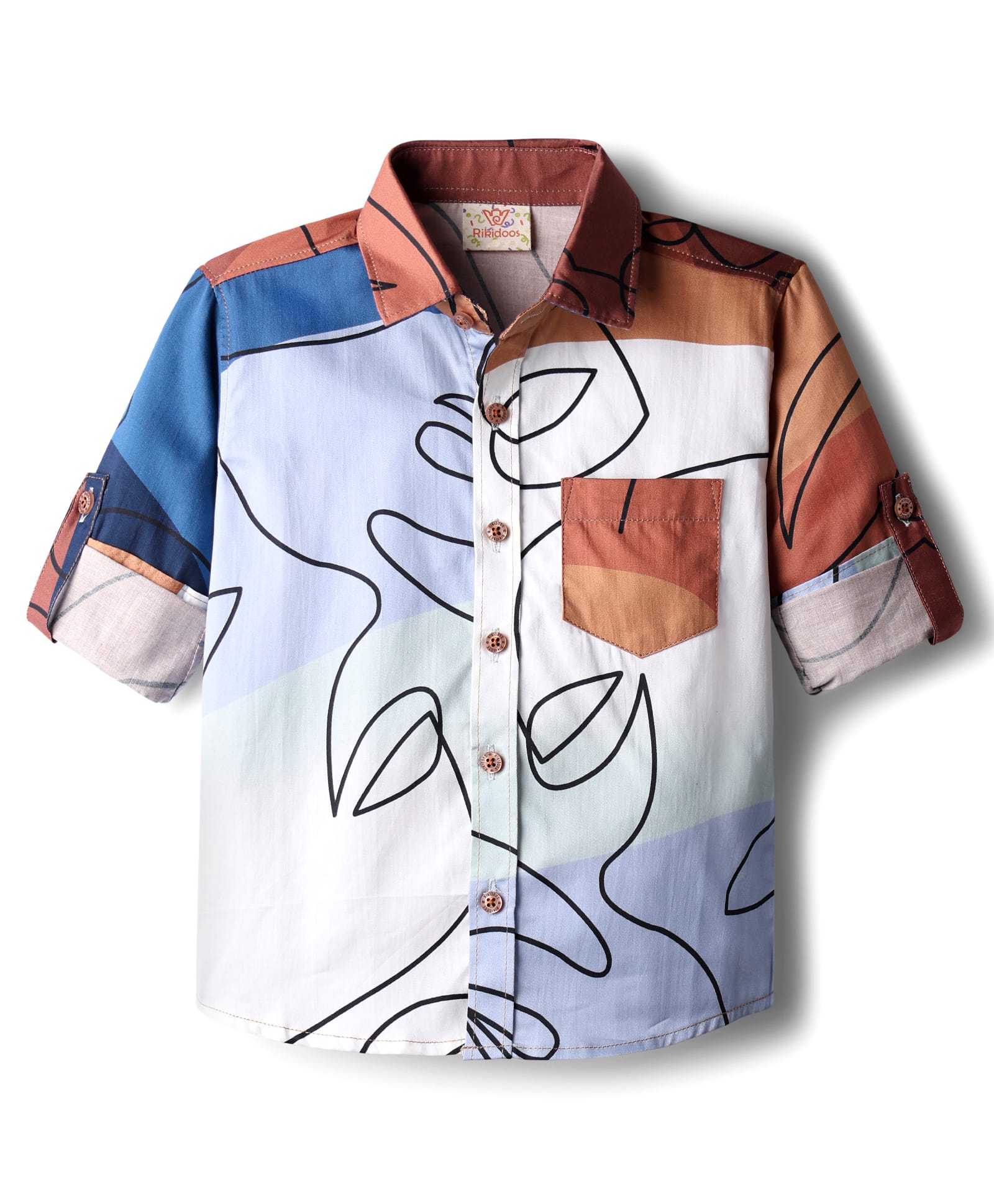 Rikidoos Full Sleeves Abstract Printed Shirt - White & Brown-picture-26