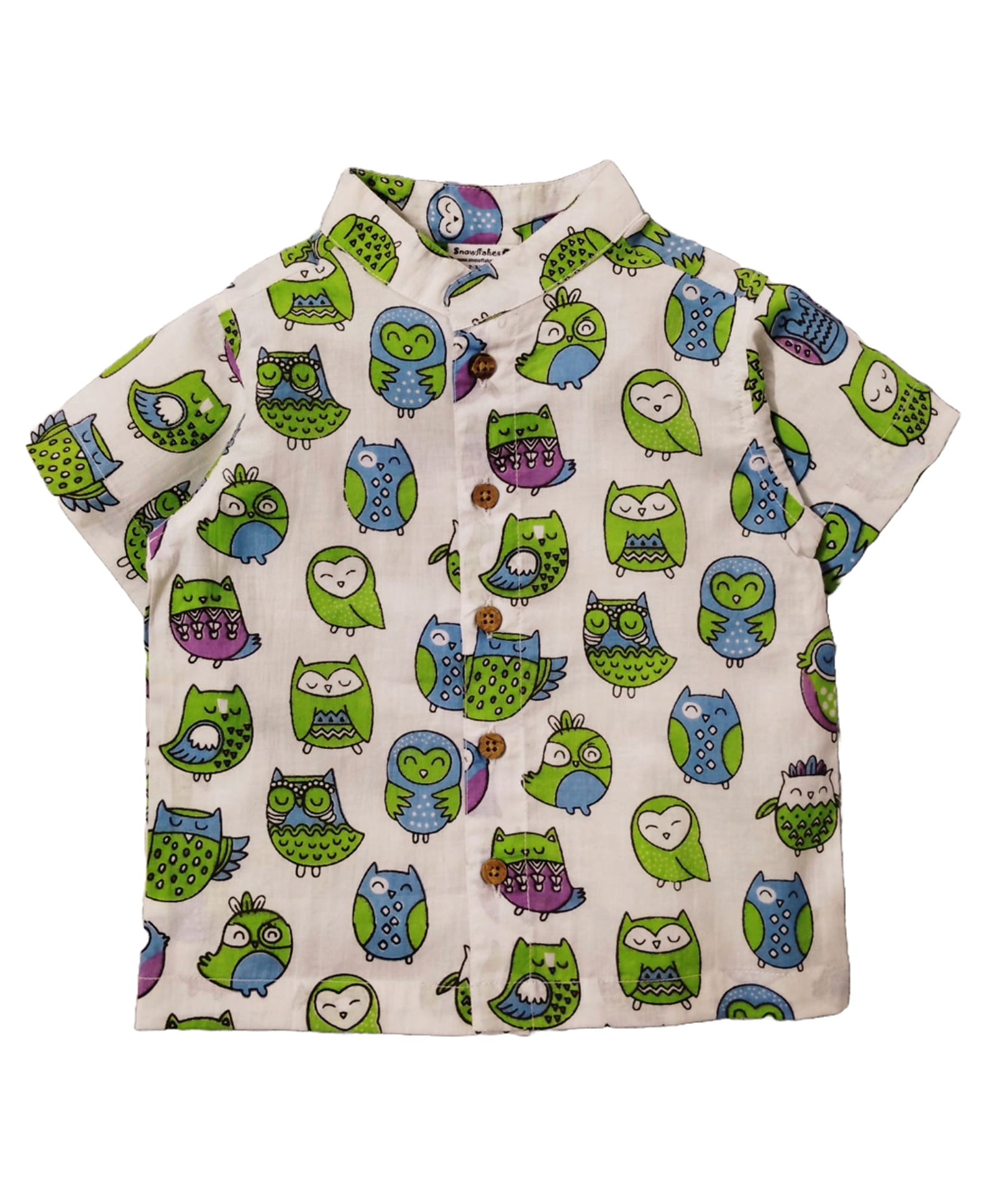Snowflakes Cotton Woven Half Sleeves Birds Printed Shirt - White-image-9