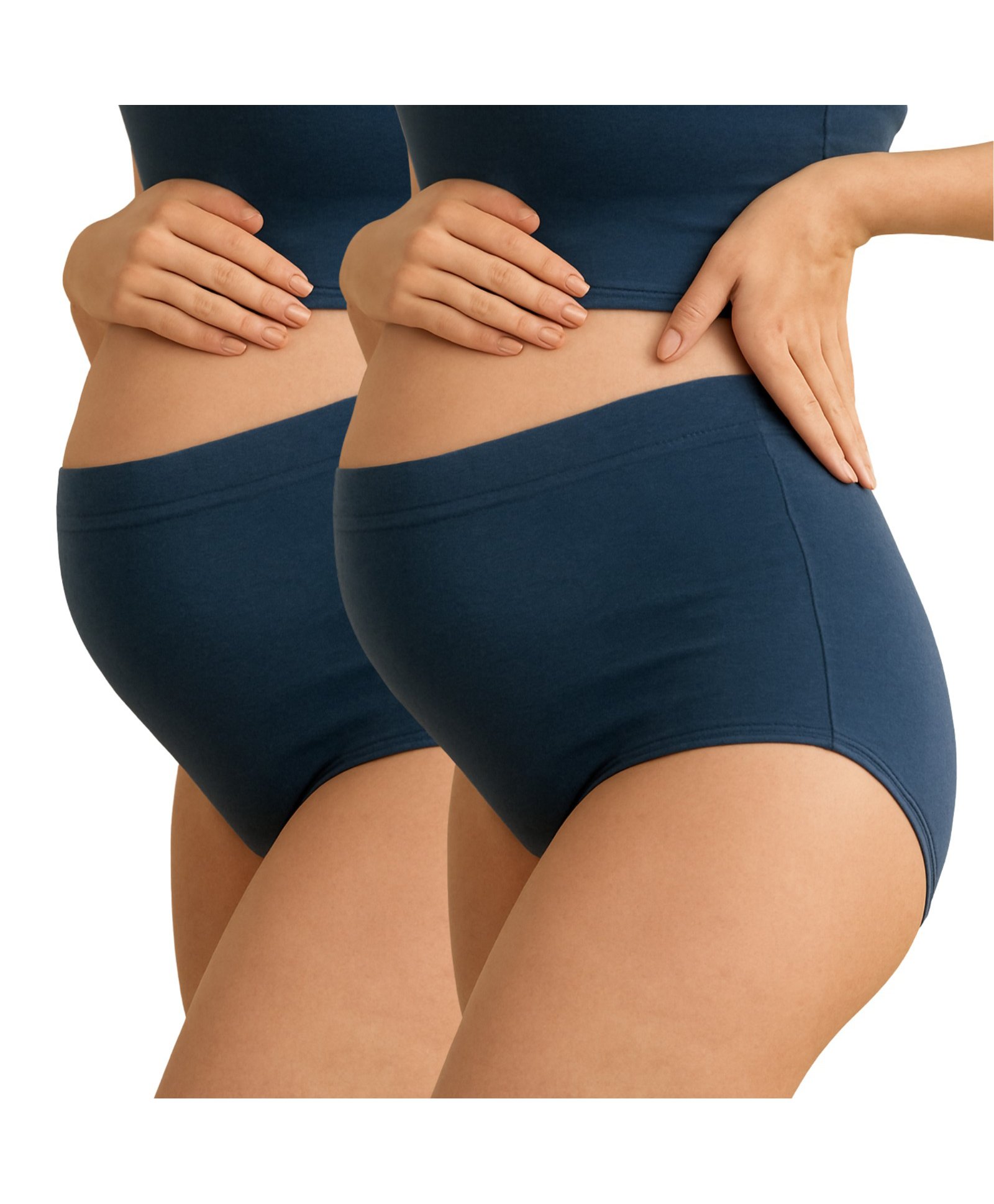 TUMMY Bamboo Cotton Knit Pack of 2 Solid High Waist Maternity Panties - Blue