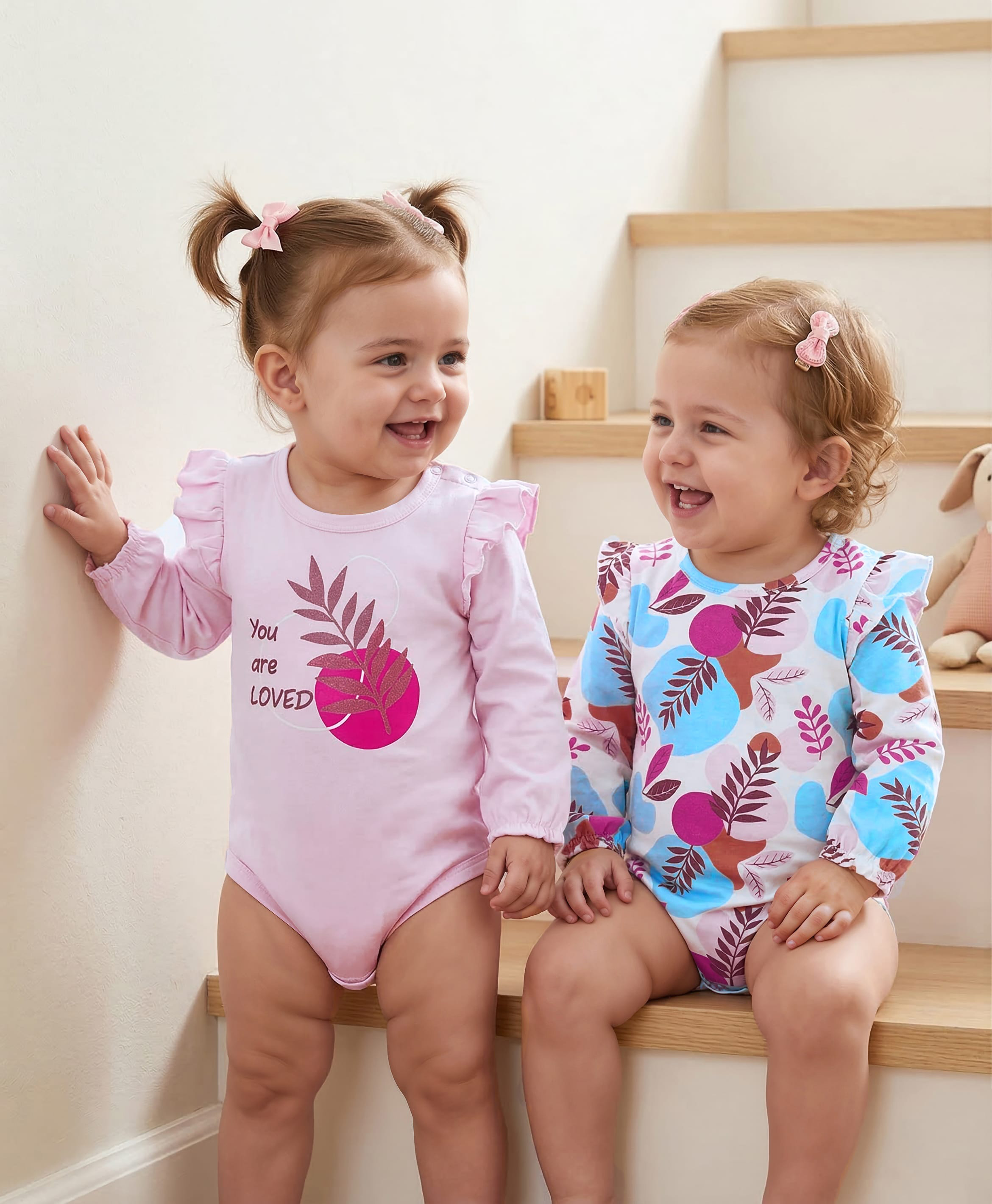 Babyoye 100% Cotton With Eco Jiva Finish Full Sleeves Onesies with Floral Print Pack of 2 - Pink & Blue-image-46