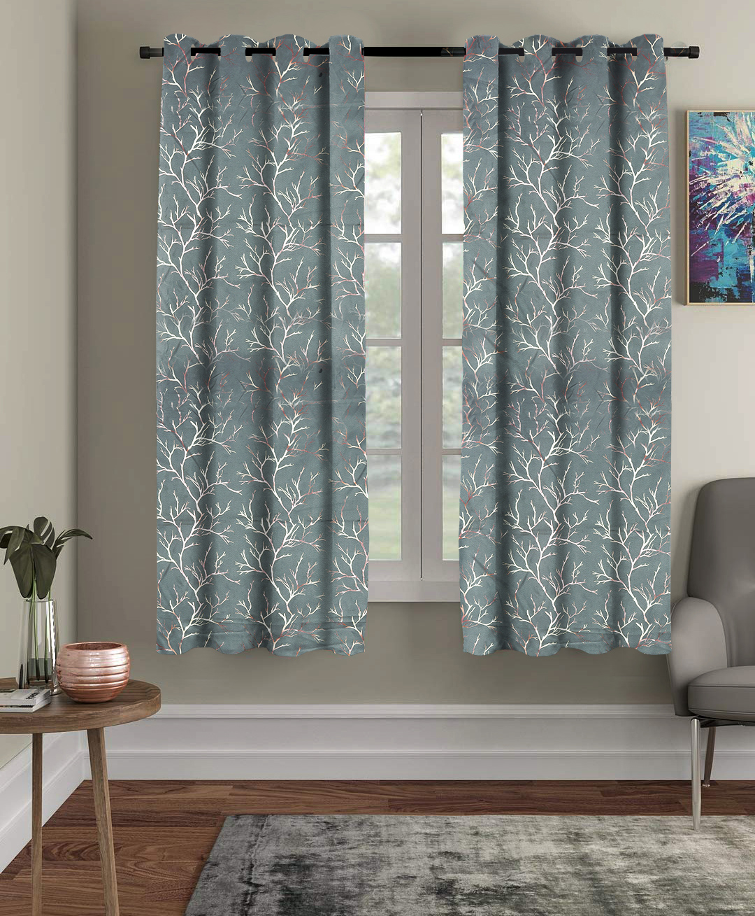 RRC Premium Polyester Blackout Curtains For Window 100% Light Blocking Grey-image-6