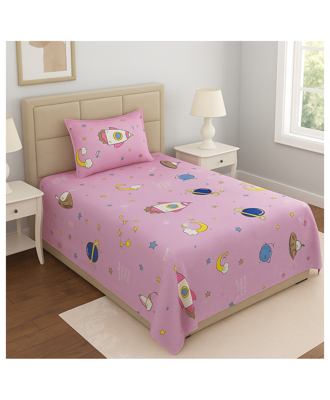 RRC Kids Print Cotton Single Bedsheet - Pink-image-29