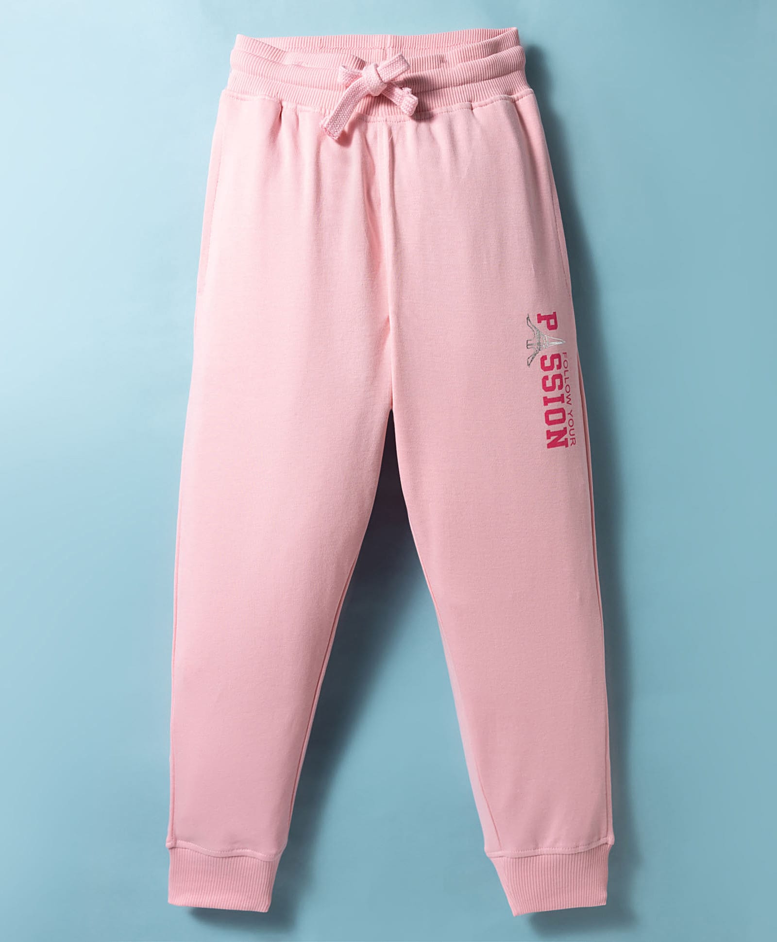 Doreme Sinker Knit Full Length Lounge Pants with Follow Your Passion Text Print - Pink-image-45