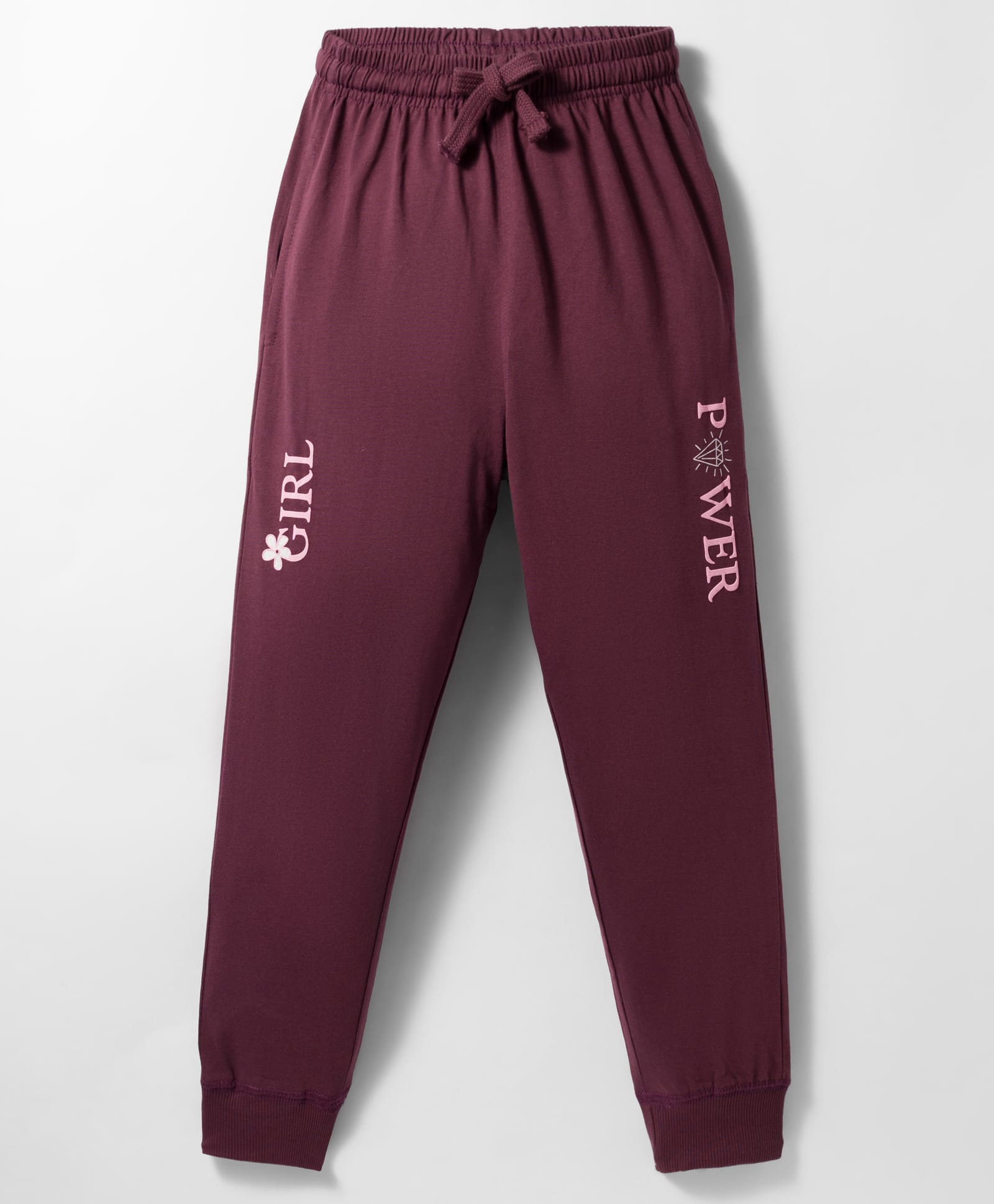 Doreme Sinker Knit Full Length Lounge Pant with Girl Power Print - Wine-picture-22