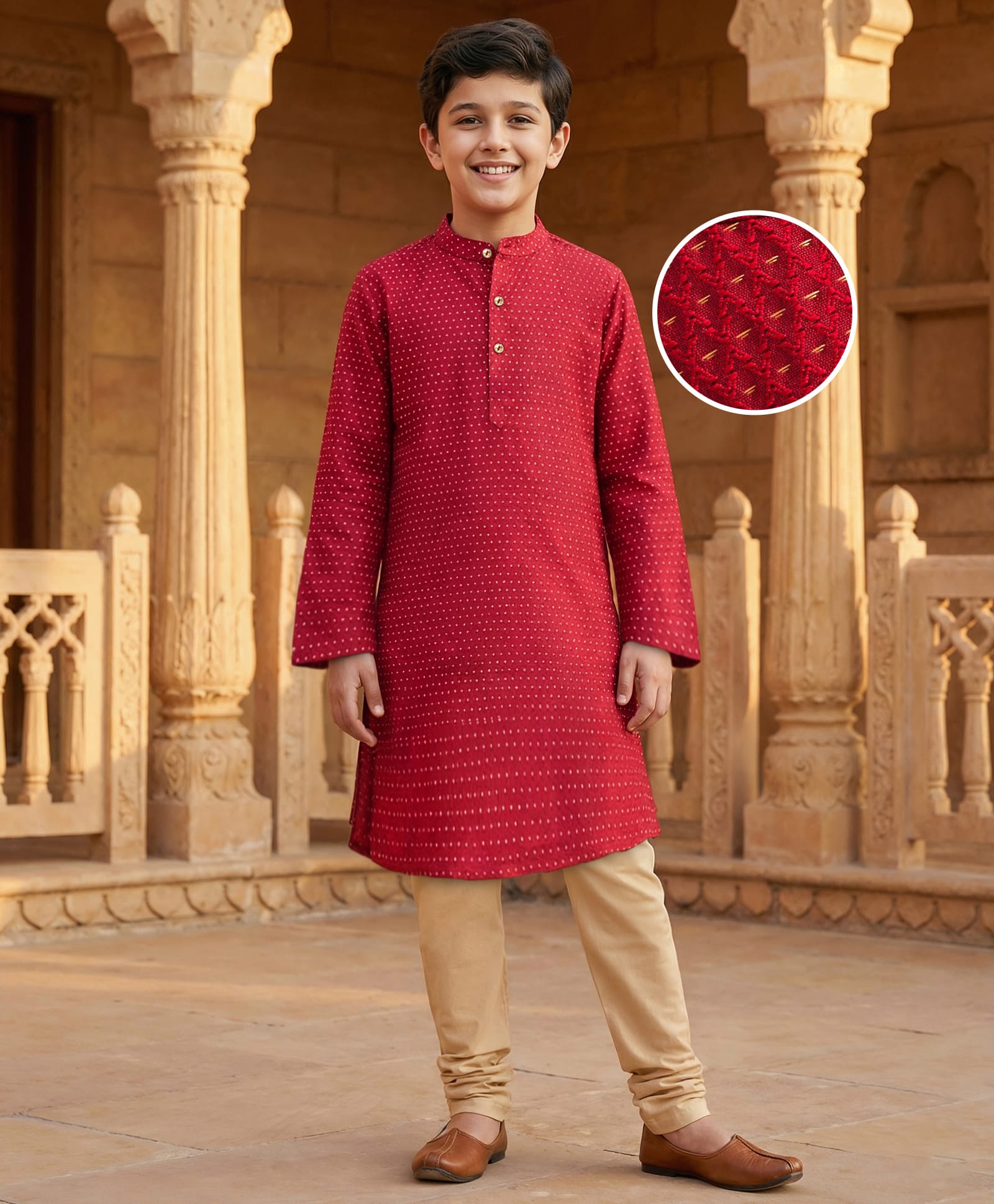 Pine Kids Woven Full Sleeves Embroidered Kurta Pajama Set - Maroon-picture-20