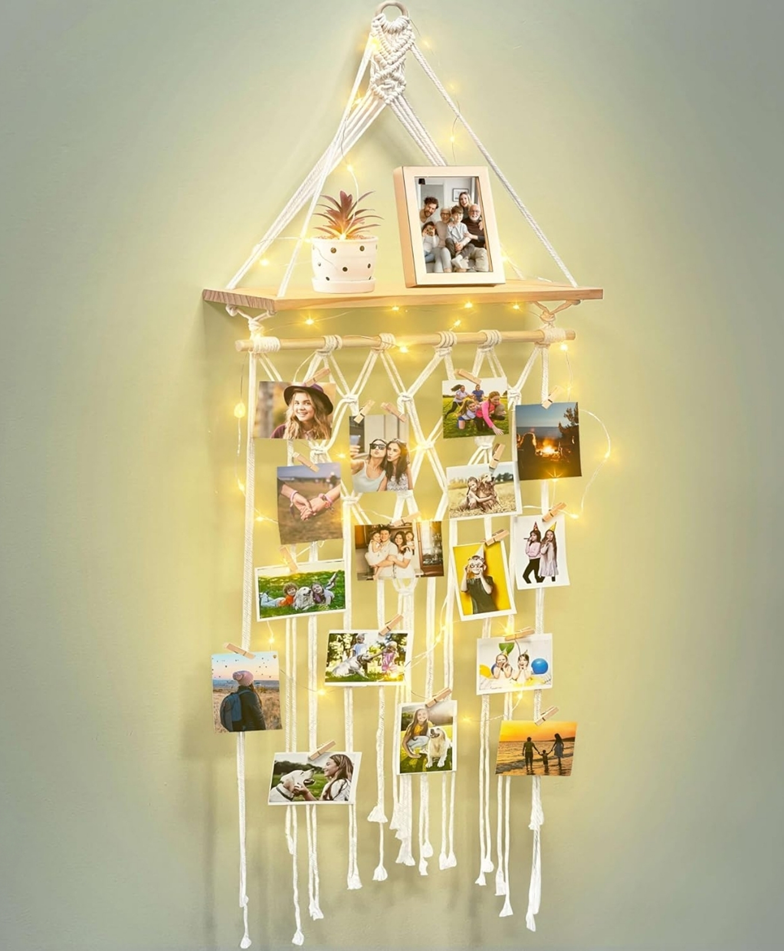 ecofynd Venice Macrame Photo Display Wall Hanging with LED String Light-picture-11
