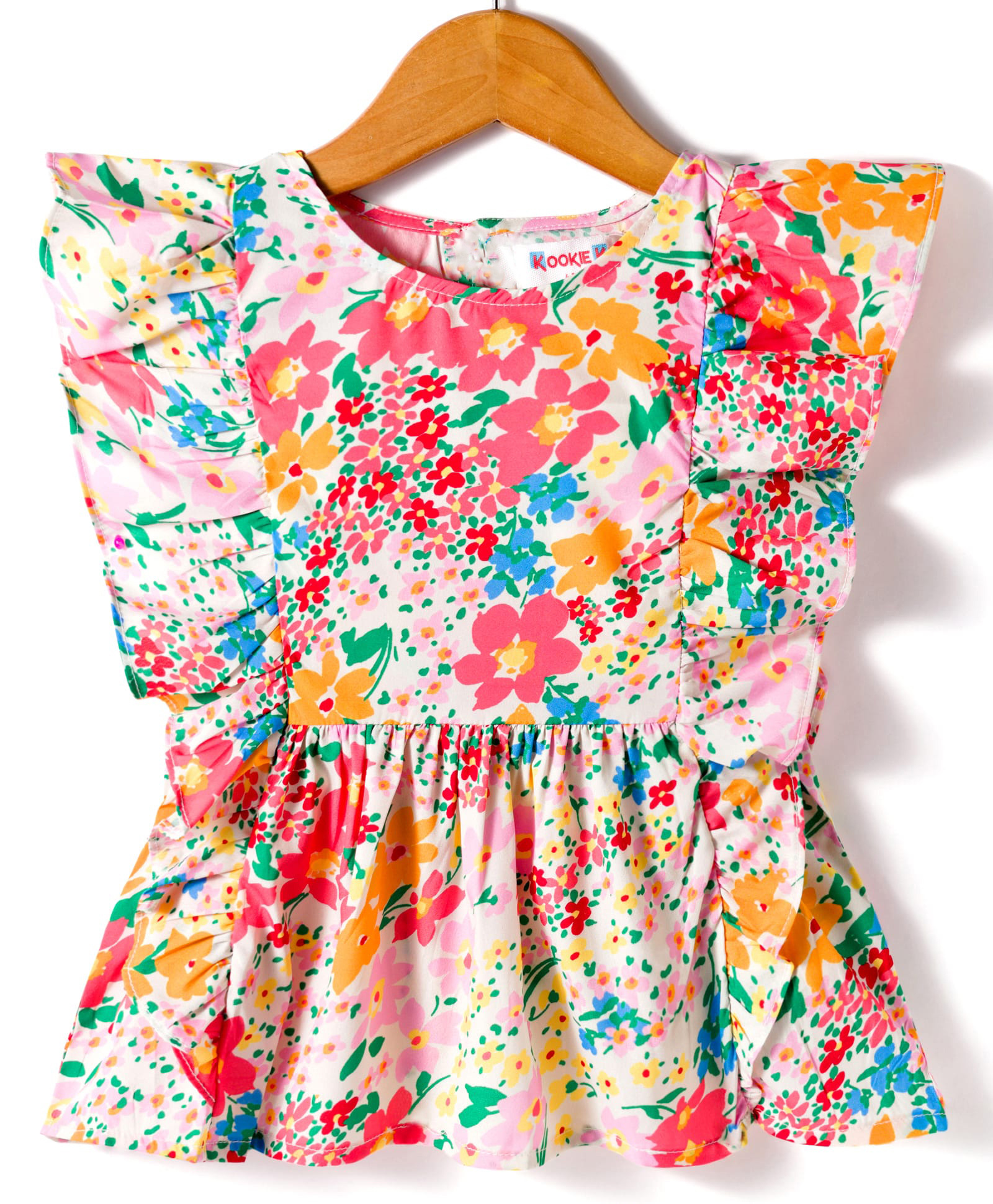 kookie kids india Kookie Kids Woven Frill Sleeves Peplum Top with Floral Print - Multicolor-picture-18