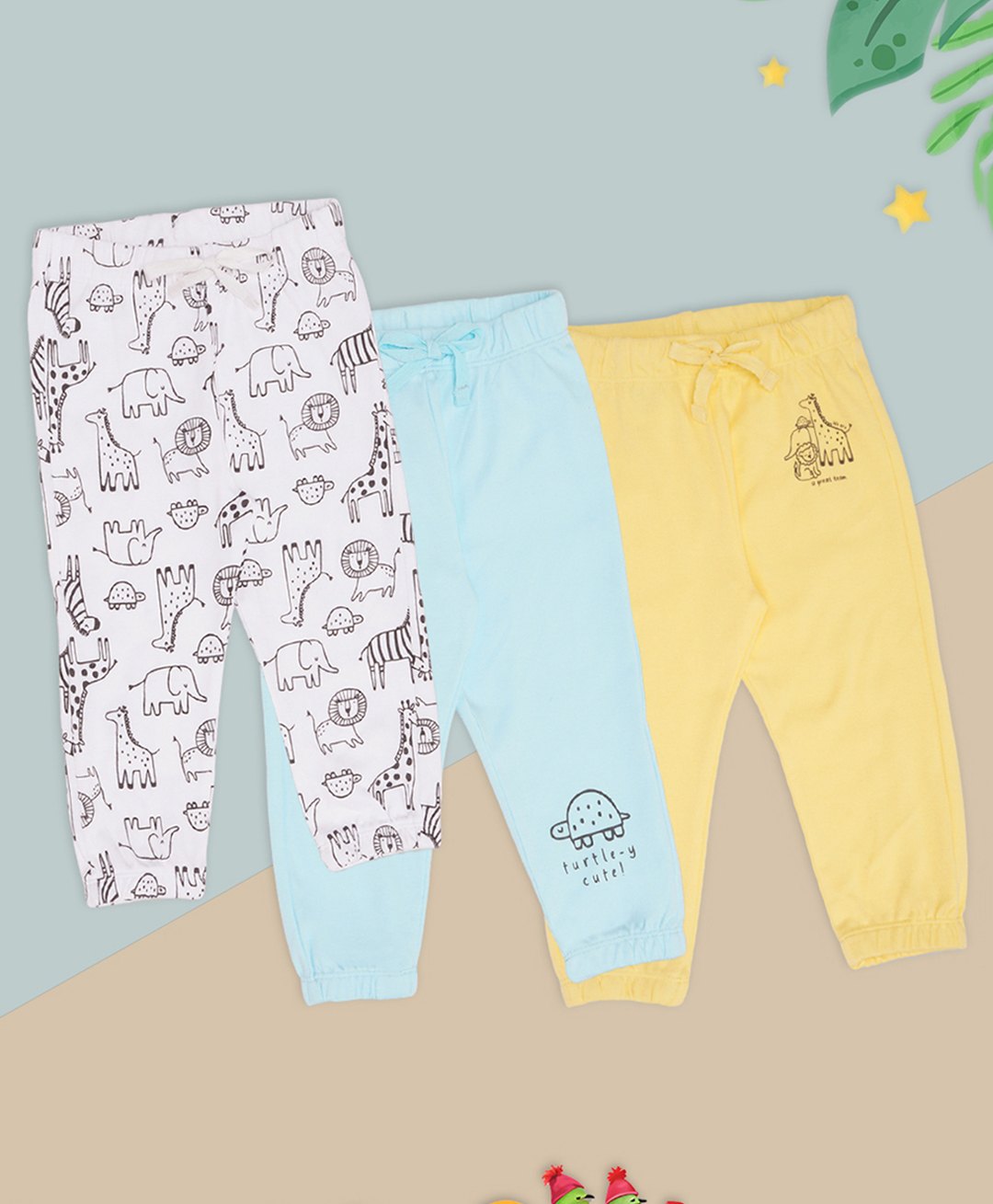 Pantaloons Baby Cotton Knit Pack Of 3 Baby Animals Printed Pants - Multi Colour-picture-34
