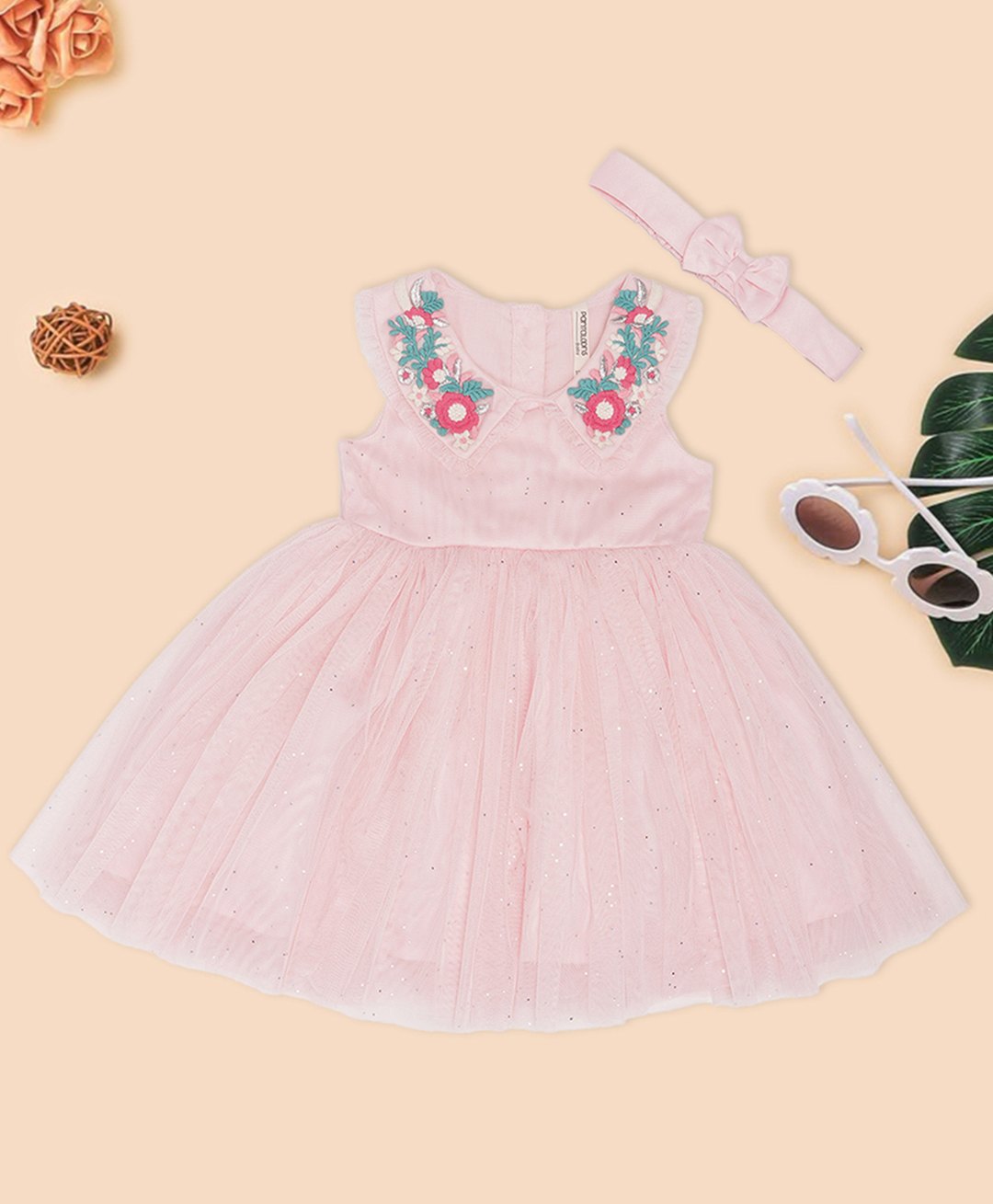 Pantaloons Baby Woven Sleeveless Floral Embroidered Dress With Headband - Pink-image-19