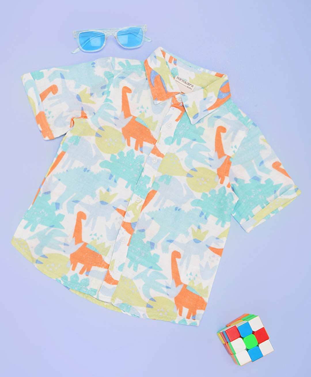 Pantaloons Baby Cotton Woven Half Sleeves Dinosaurs Printed Shirt - Multi Colour-picture-19