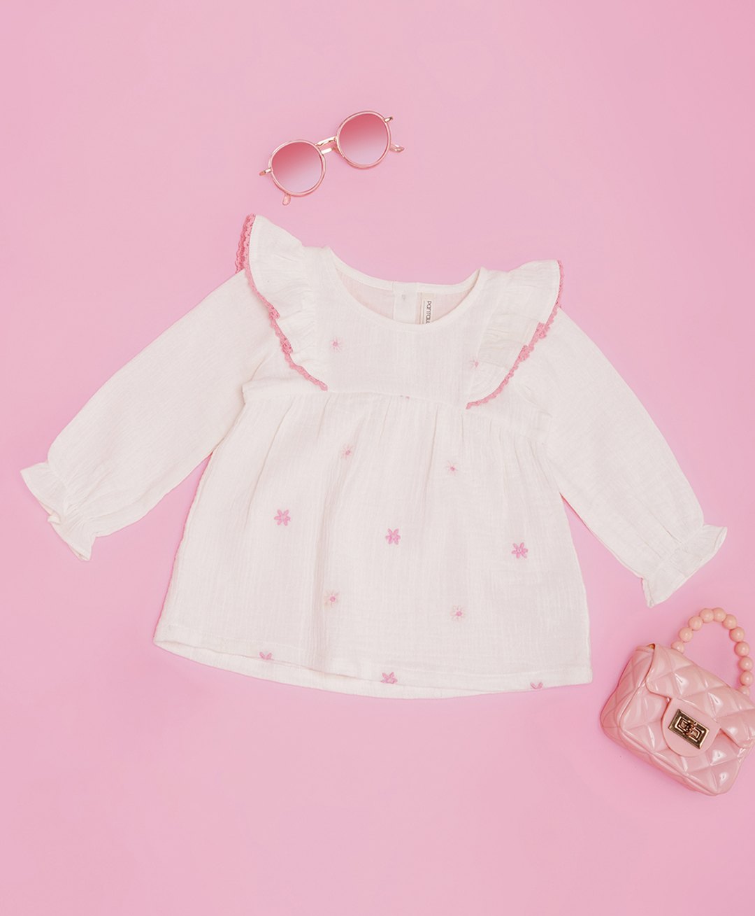 Pantaloons Baby 100% Cotton Woven Full Puffed Sleeves Floral Embroidered Peplum Top - Off White-picture-23