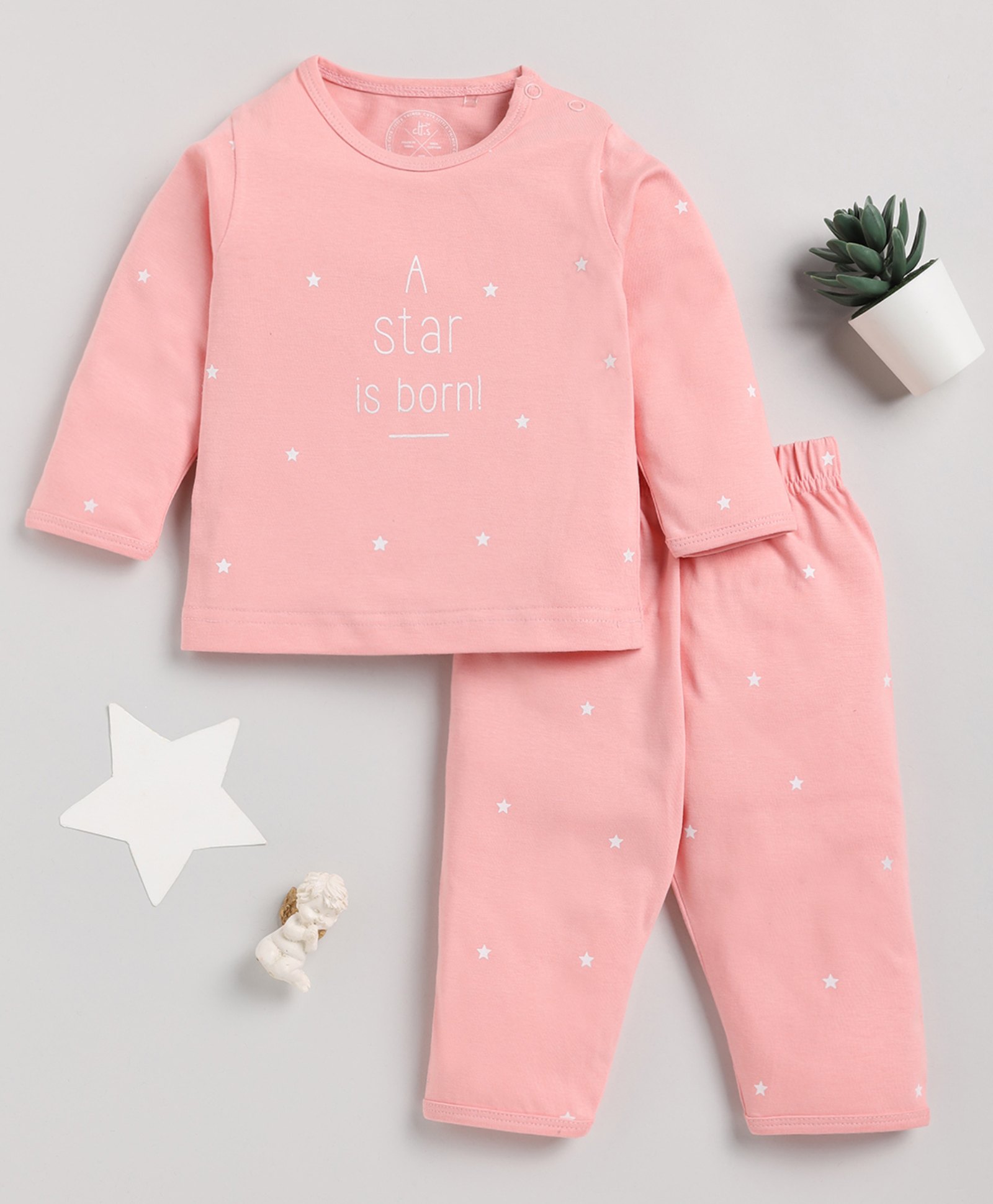 Clt.s Cotton Knitted Full Sleeves A Star Is Born Text Printed Coordinating Night Suit Set - Pink-image-27
