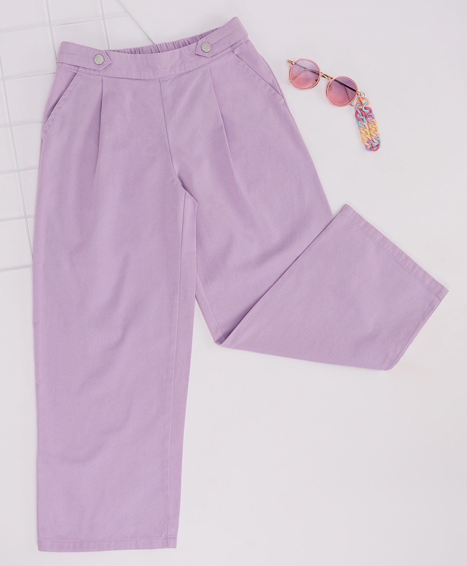 Pantaloons Junior Rayon Woven Solid Trousers - Lilac-picture-27