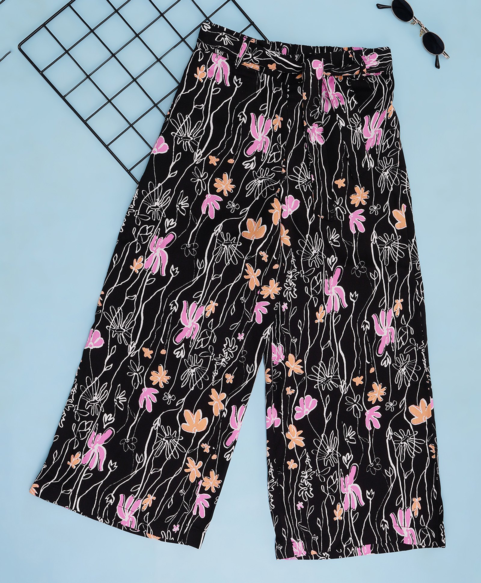Pantaloons Junior Rayon Woven Floral Printed Palazzo - Jet Black-picture-30