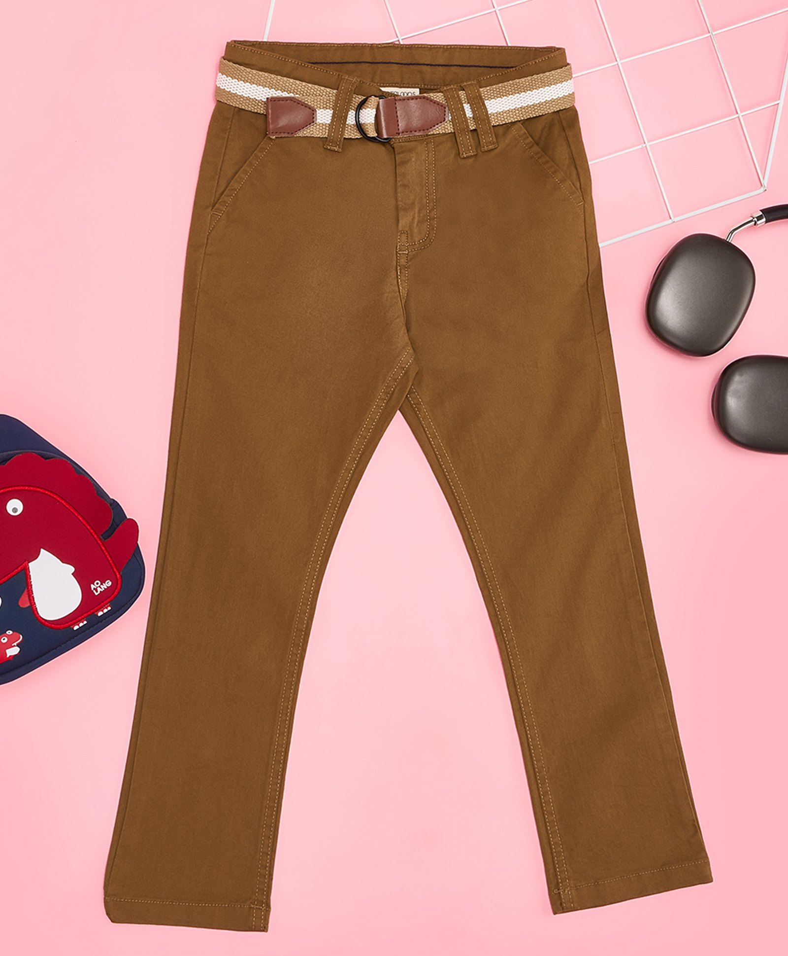 Pantaloons Junior Cotton Spandex Woven Solid Trousers - Tan-picture-20