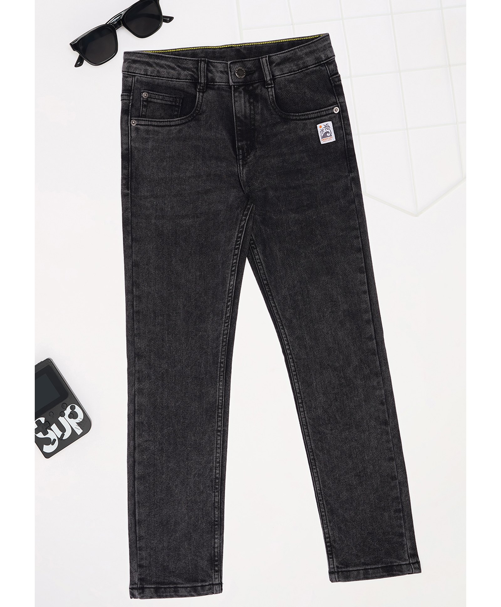 Pantaloons Junior Woven Washed Jeans - Black-image-1