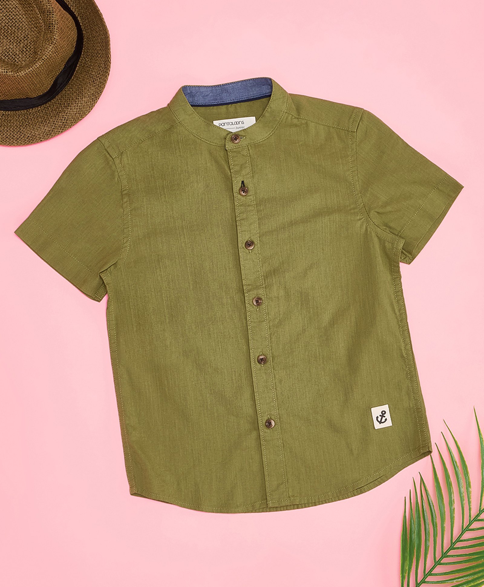Pantaloons Junior Cotton Flax Woven Half Sleeves Solid Shirt - Olive Green-picture-39