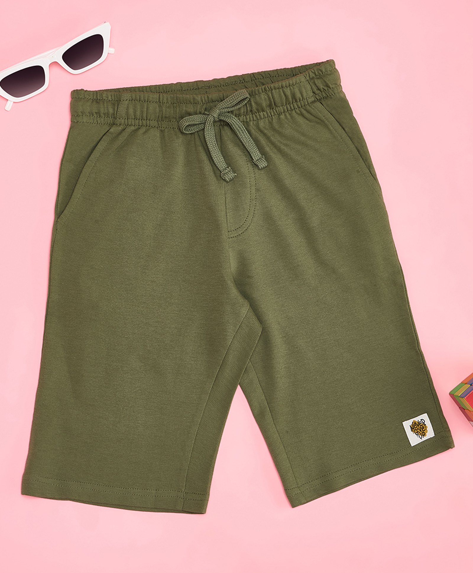 Pantaloons Junior 100% Cotton Woven Solid Shorts - Olive Green-picture-11