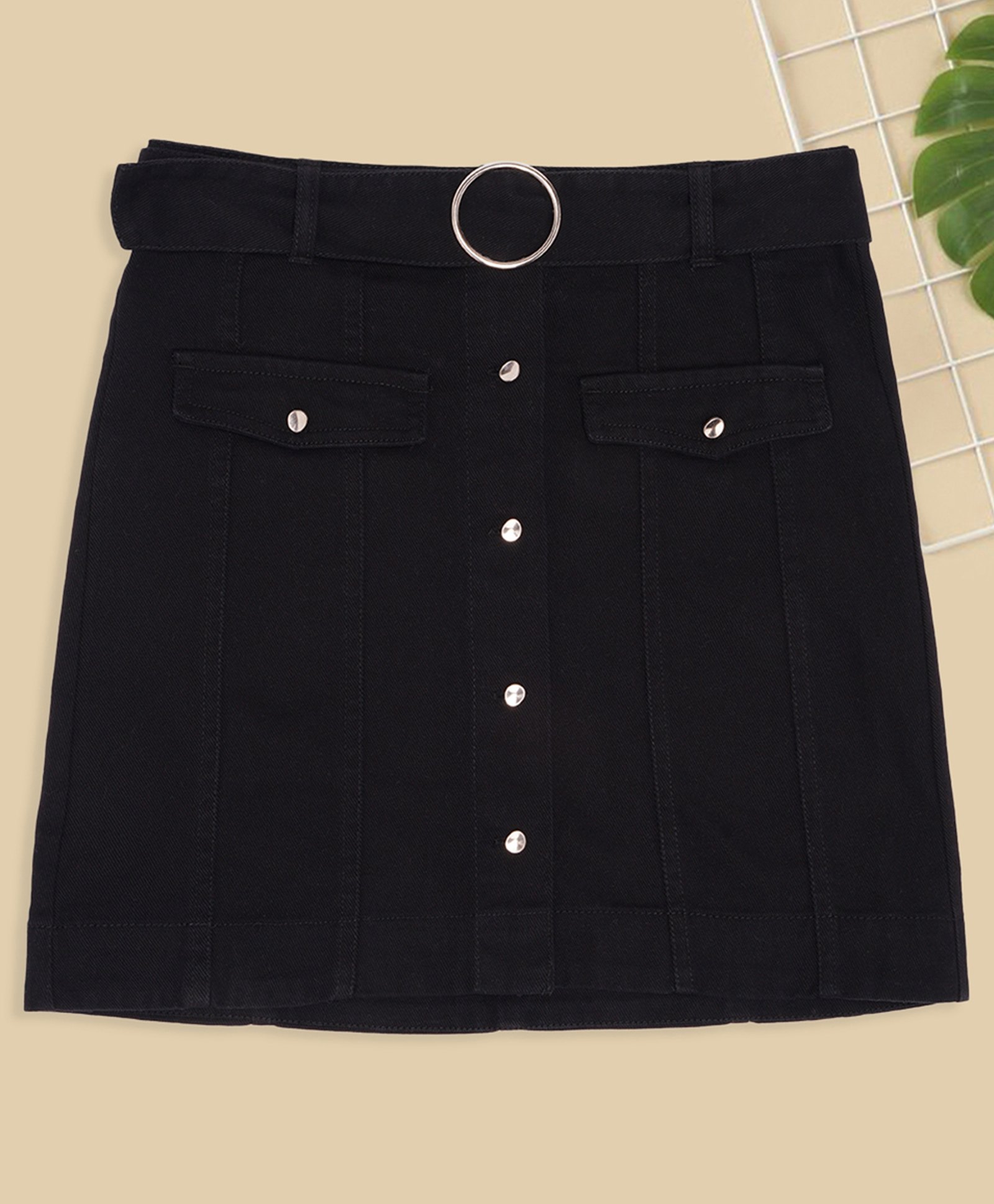 Pantaloons Junior Cotton Woven Solid Skirt With Belt - Black-image-10