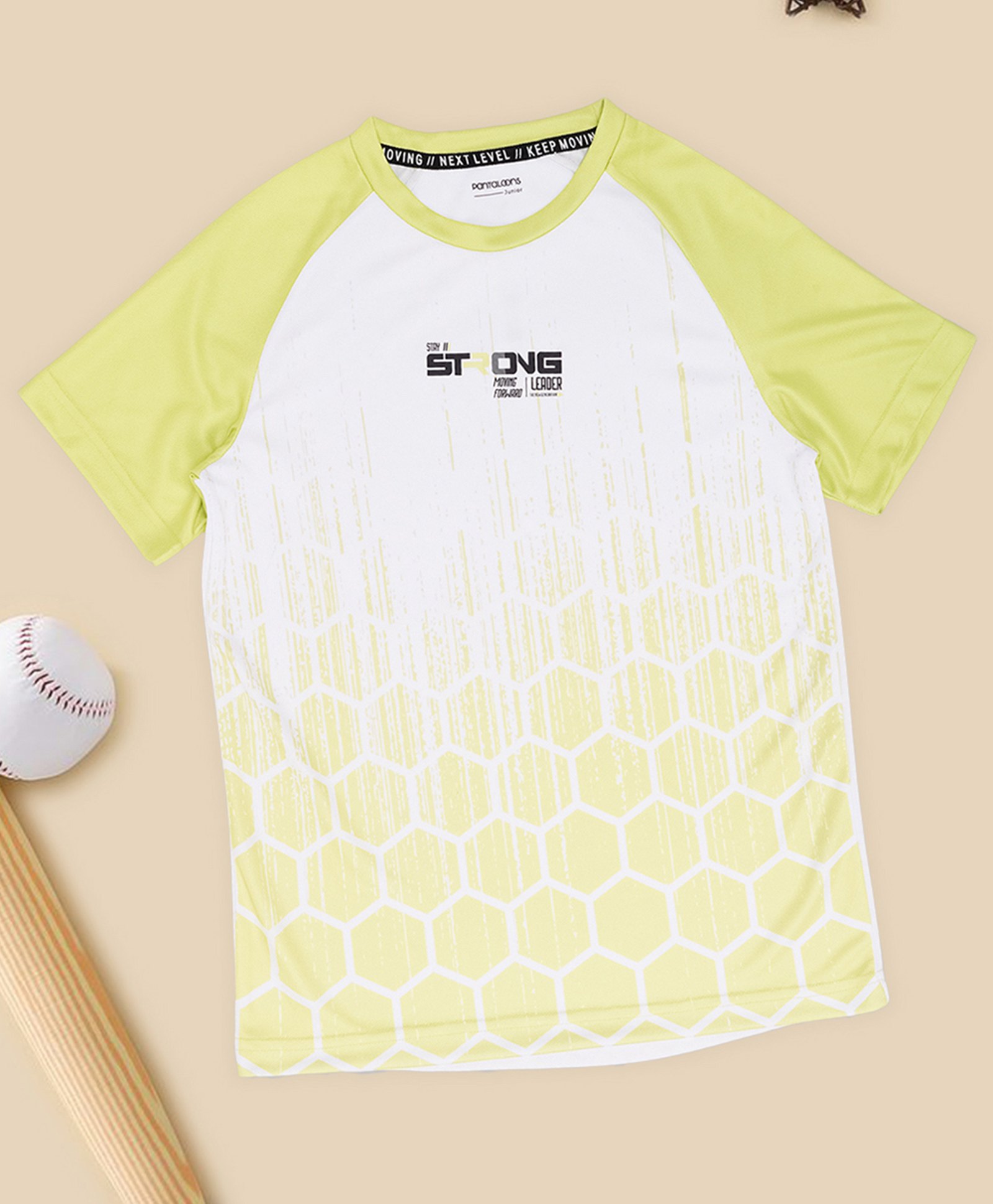 Pantaloons Junior Knit Half Raglan Sleeves Strong Text Printed Tee - Lime Green-picture-24
