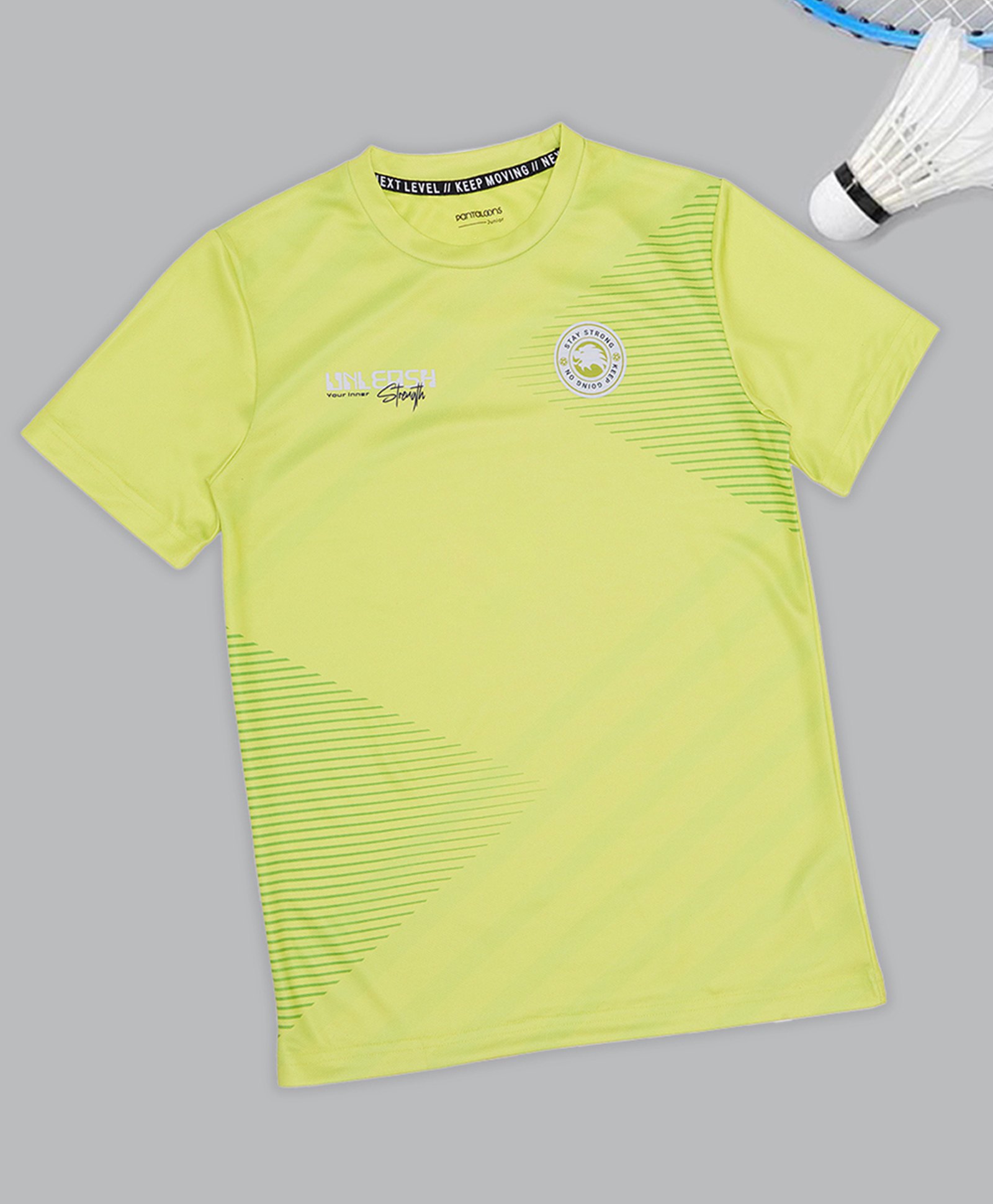 Pantaloons Junior Knit Half Sleeves Stay Strong Text Printed Tee - Sunny Lime-picture-26