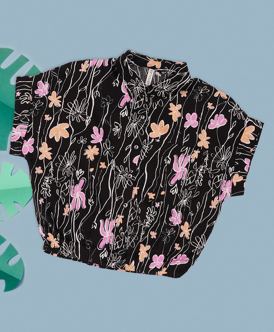 Pantaloons Junior Rayon Woven Half Dolman Sleeves Floral Printed Shirt Style Top - Black-picture-10