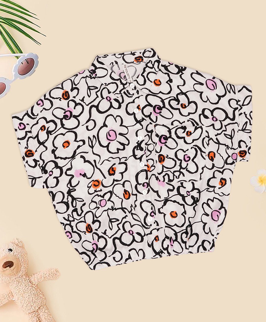 Pantaloons Junior Rayon Woven Half Dolman Sleeves Floral Printed Shirt Style Top - White-picture-40